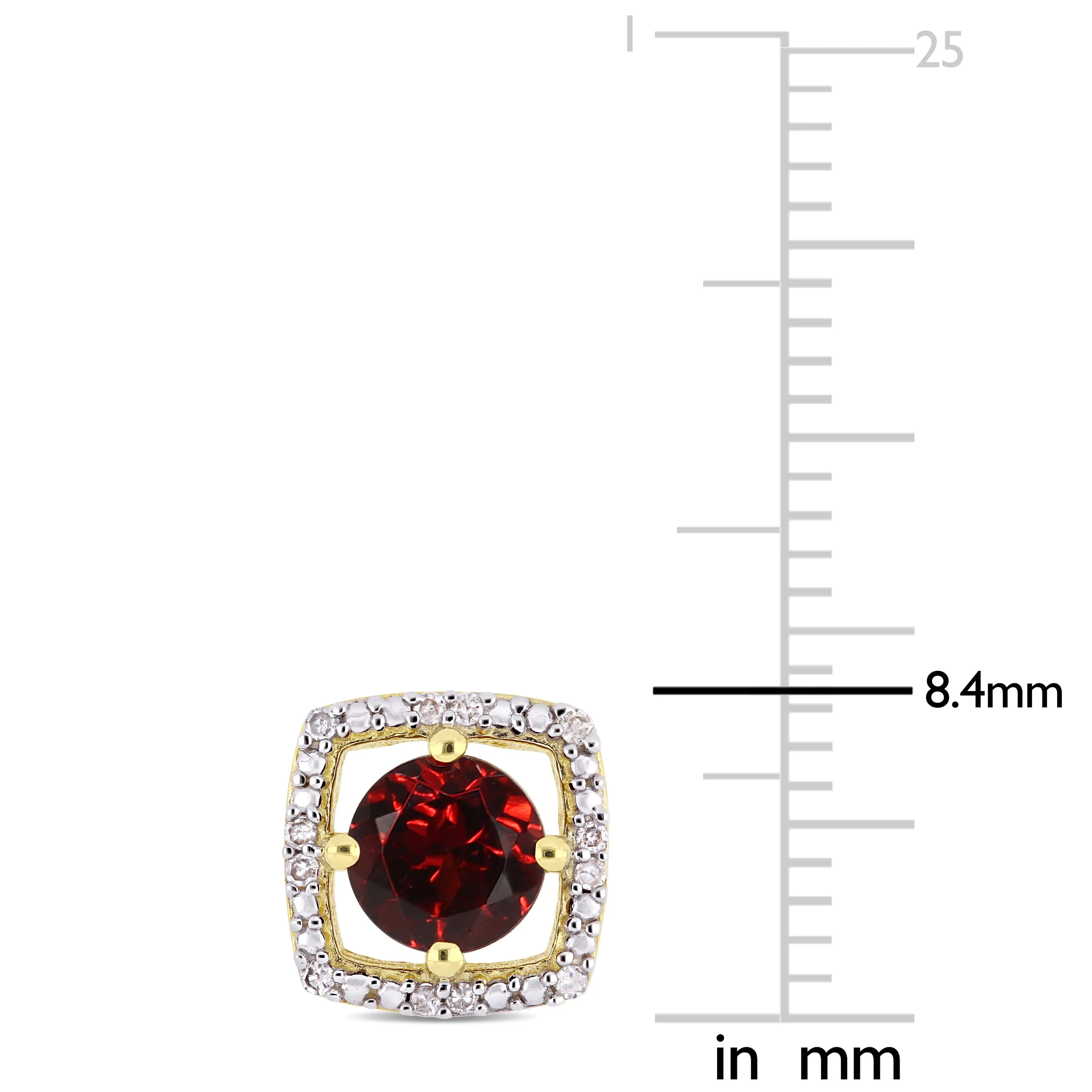 1 1/5 CT TGW Garnet and Diamond Halo Square Stud Earrings in 10k Yellow Gold