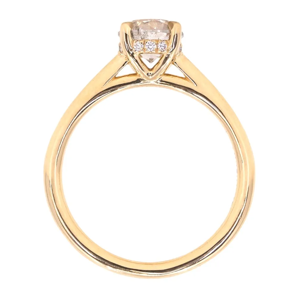 1.01ct Round Light Grey Diamond Hidden Halo Solitaire in 14k Yellow Gold