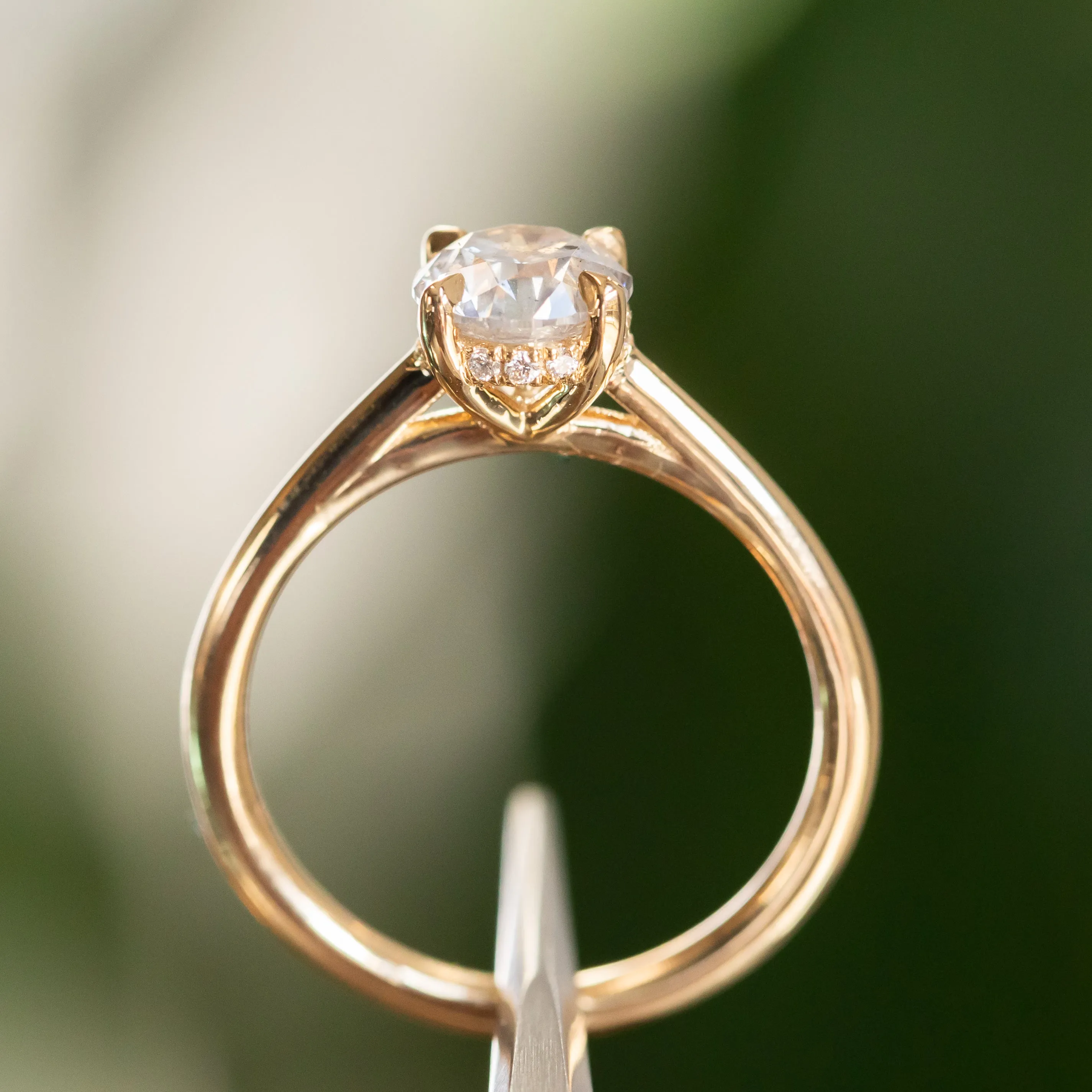 1.01ct Round Light Grey Diamond Hidden Halo Solitaire in 14k Yellow Gold