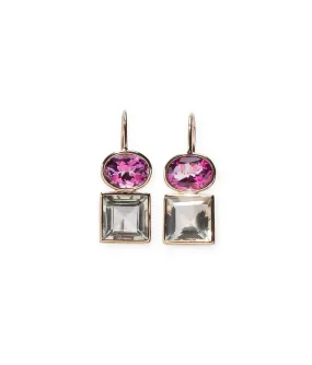 14k Gold Duo Earrings in Pink Topaz & Green Amethyst