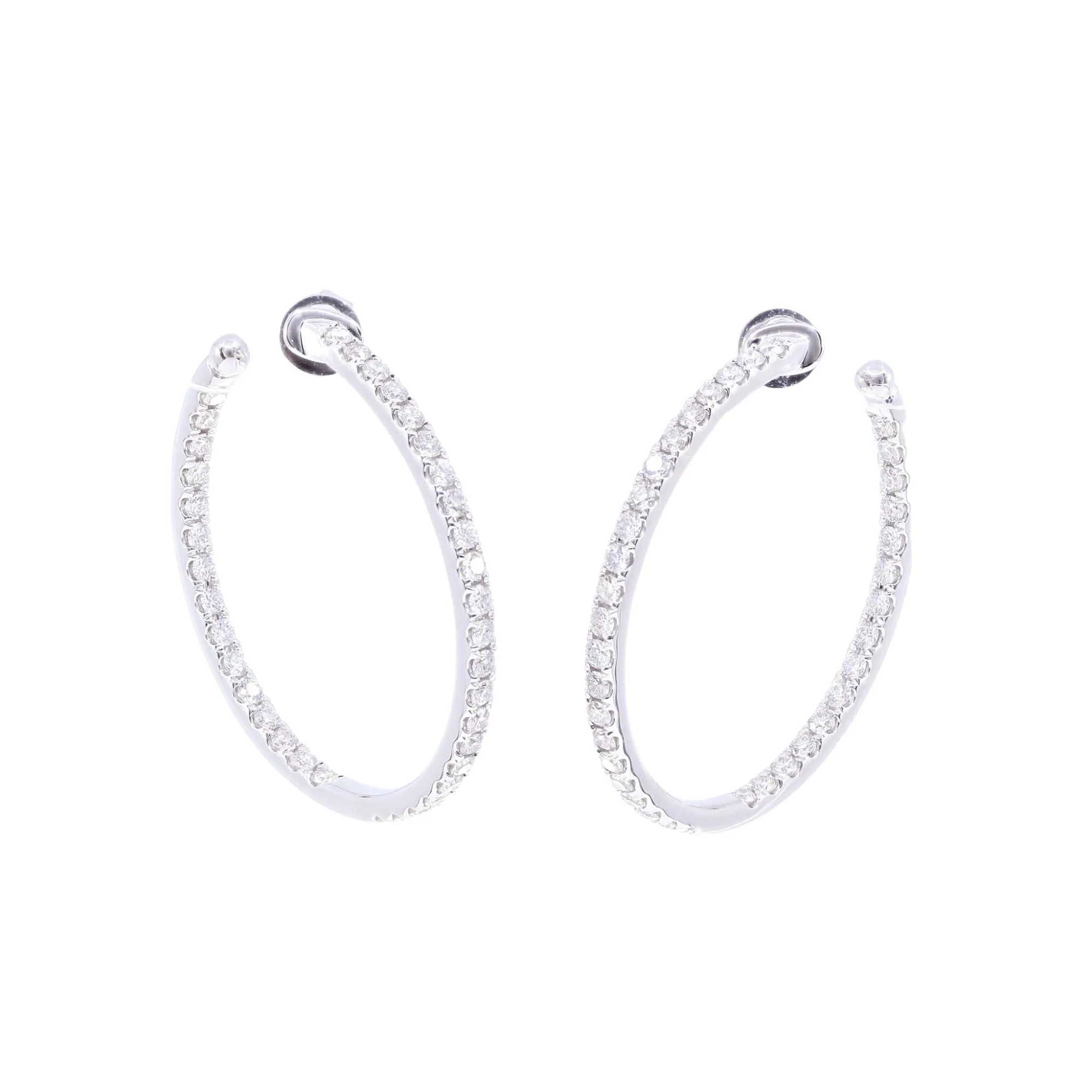 14K WHITE GOLD 35MM INSIDE-OUTSIDE DIAMOND HOOP EARRINGS 1.91CTW