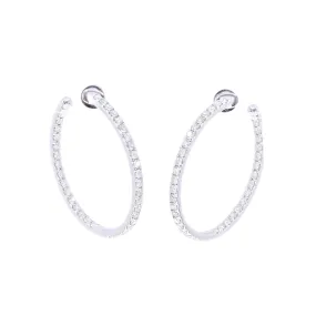 14K WHITE GOLD 35MM INSIDE-OUTSIDE DIAMOND HOOP EARRINGS 1.91CTW