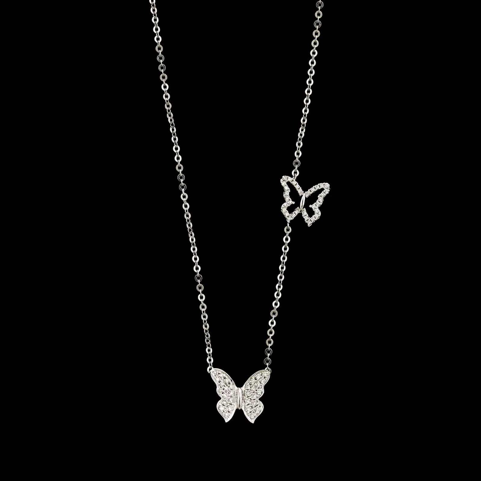 14K White Gold Estate Diamond Butterfly Necklace