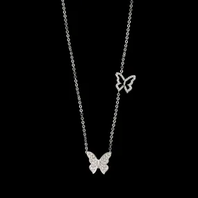 14K White Gold Estate Diamond Butterfly Necklace