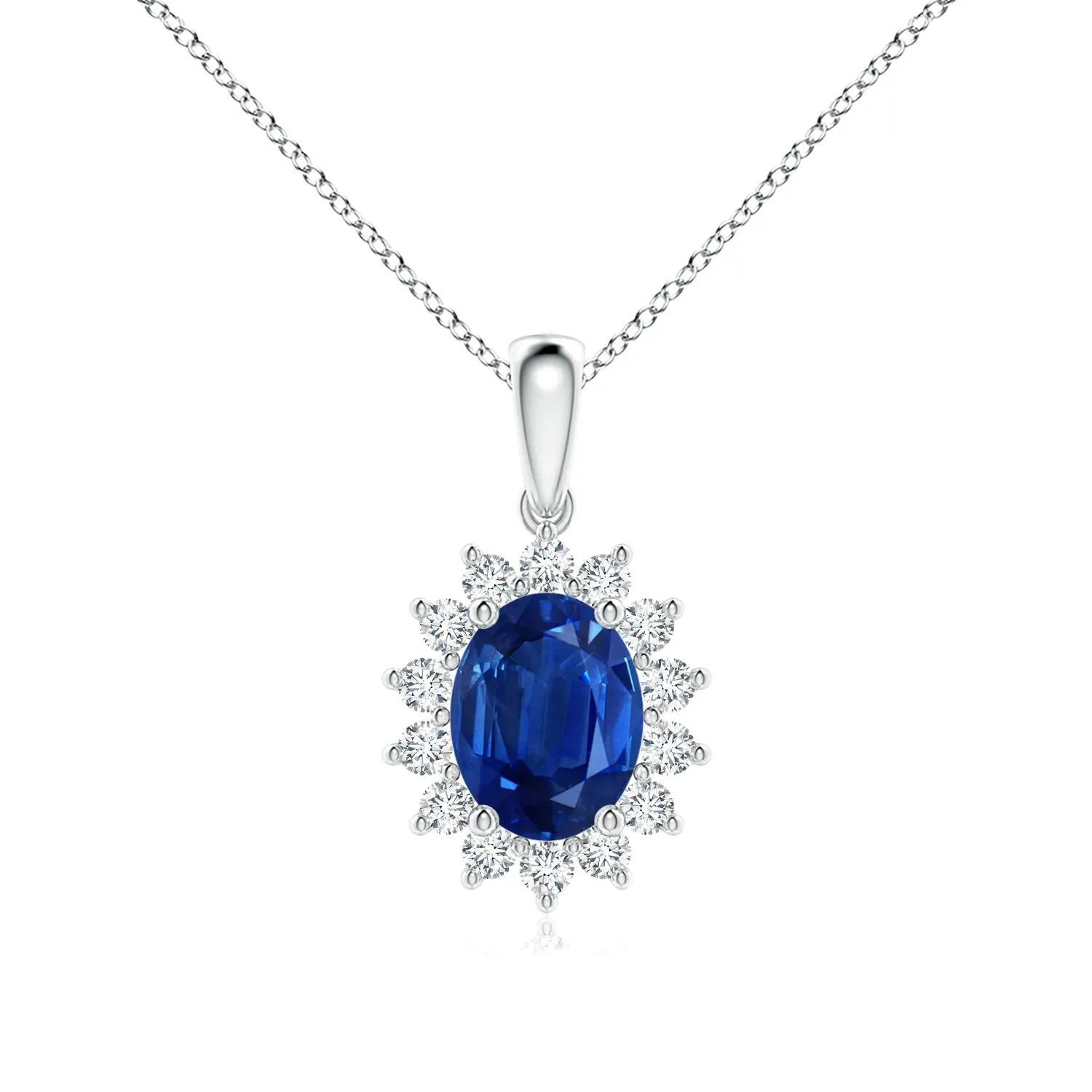 1.64 CT. Floral Halo Oval Sapphire Pendant