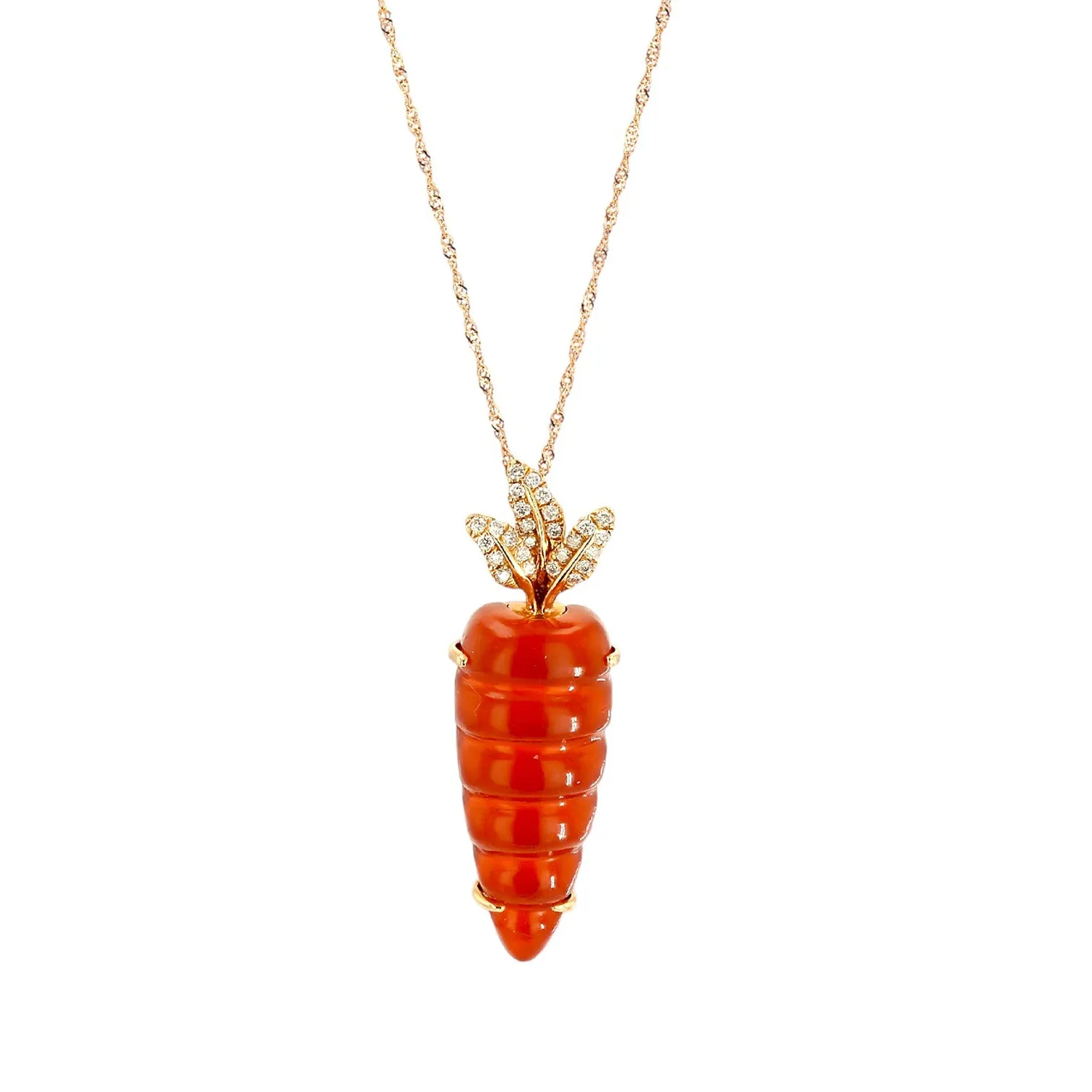 18k Rose Gold Carrot Pendant Made With Rare Orange Agate and Diamonds   Cristal