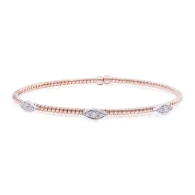 18K ROSE GOLD FLEXIBLE TWISTED WIRE CUFF BRACELET WITH PAVE DIAMOND STATIONS 0.25CTW