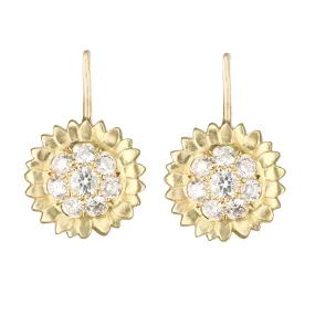 20K Gold and Pave Diamond Sunflower Earrings