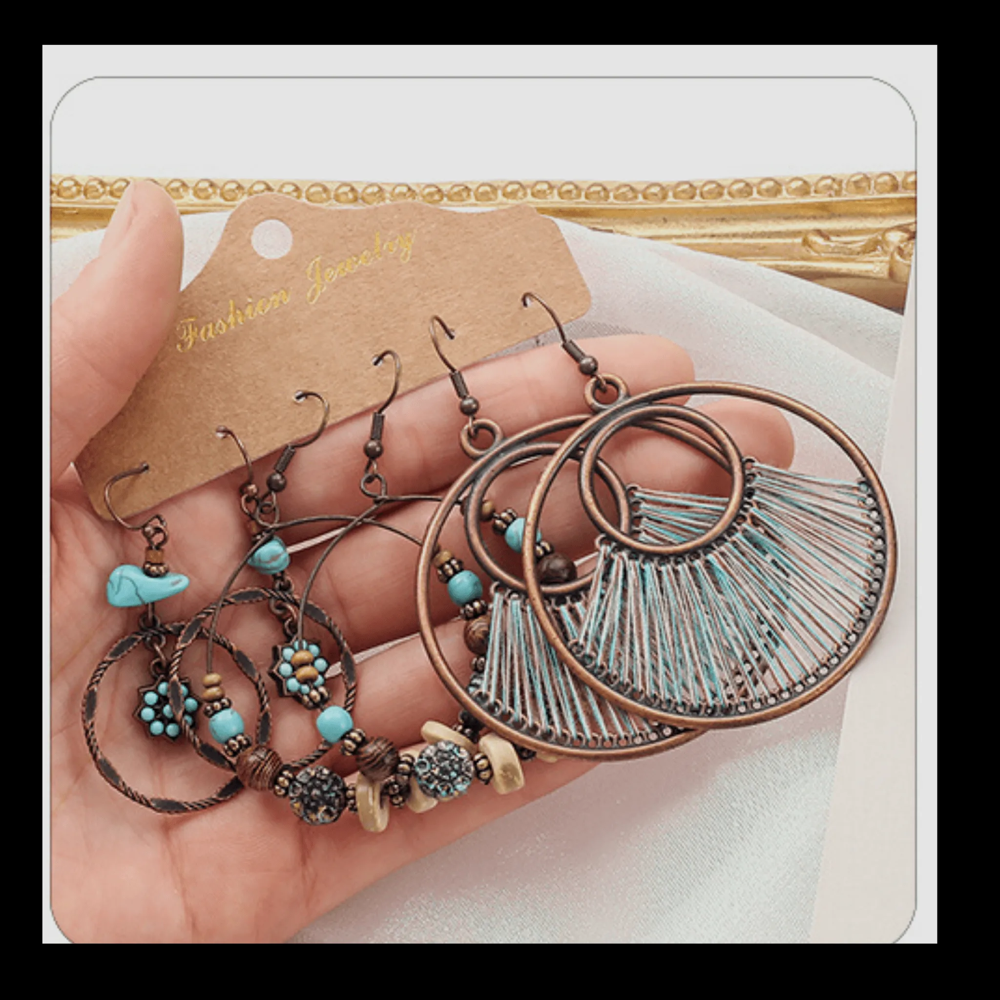 4 Pair Boho Hoop Earring Set