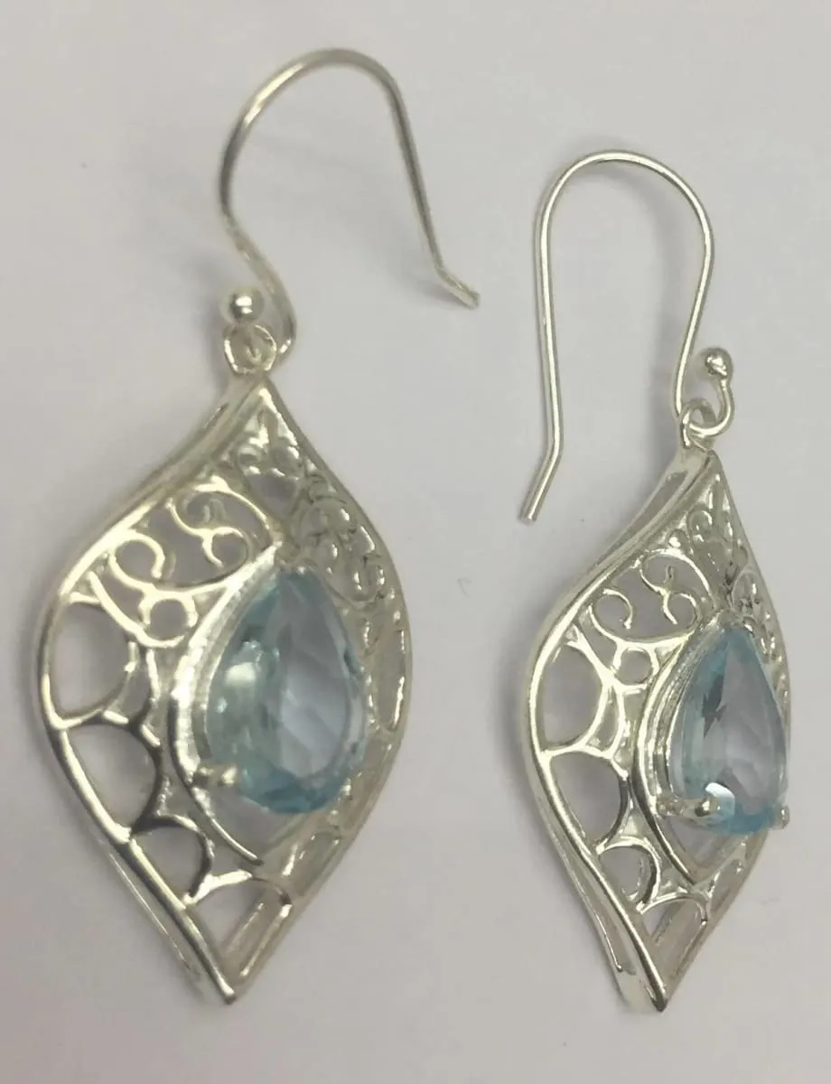 7X10 Normal cut Blue Topaz Earring in Silver