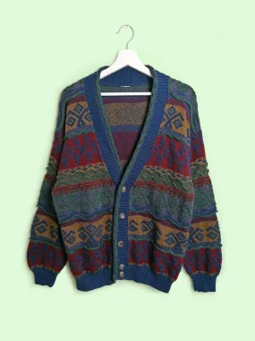 80's 90's Retro Pattern Unisex Grandpa Cardigan - size L / 48