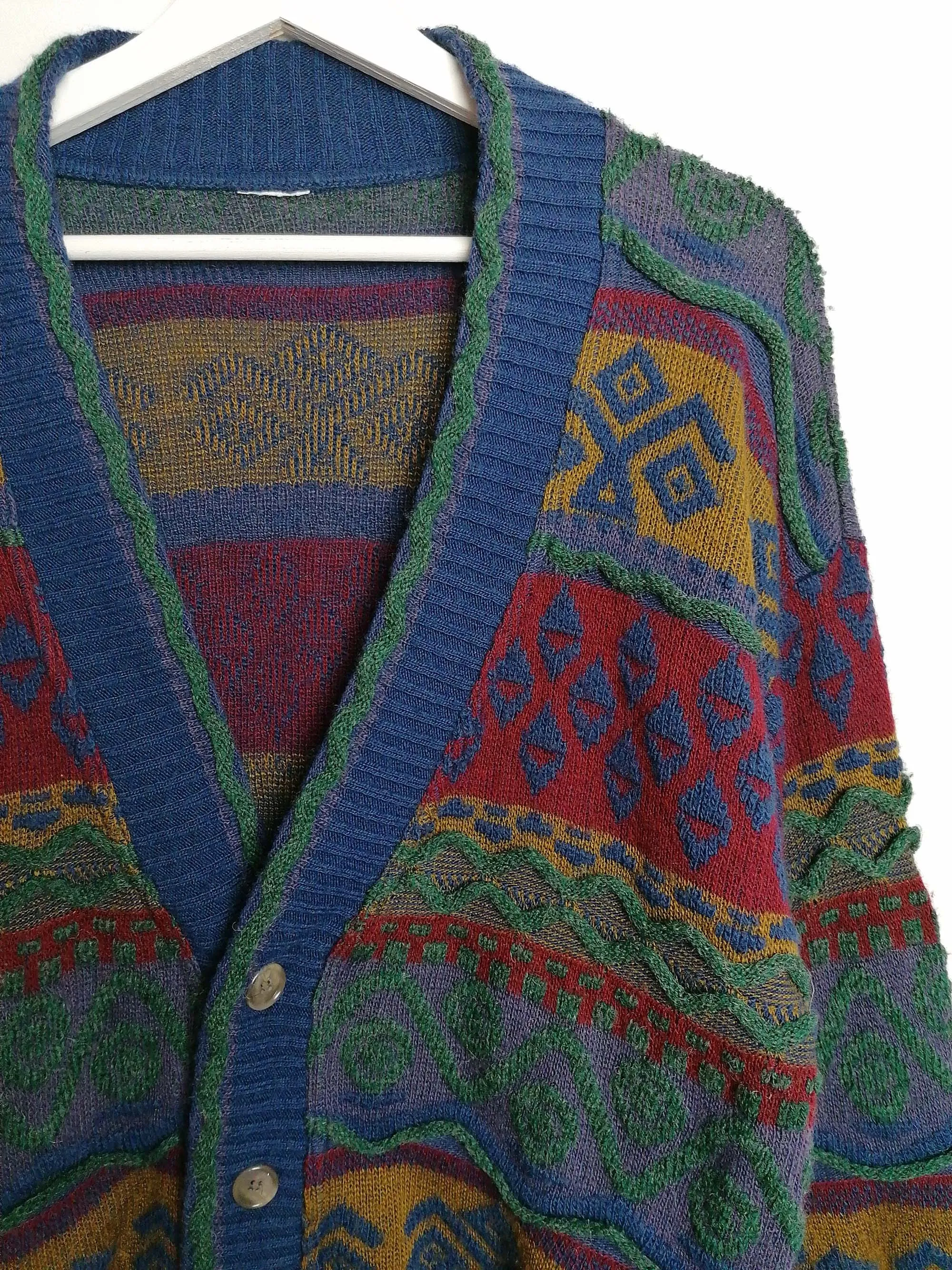 80's 90's Retro Pattern Unisex Grandpa Cardigan - size L / 48