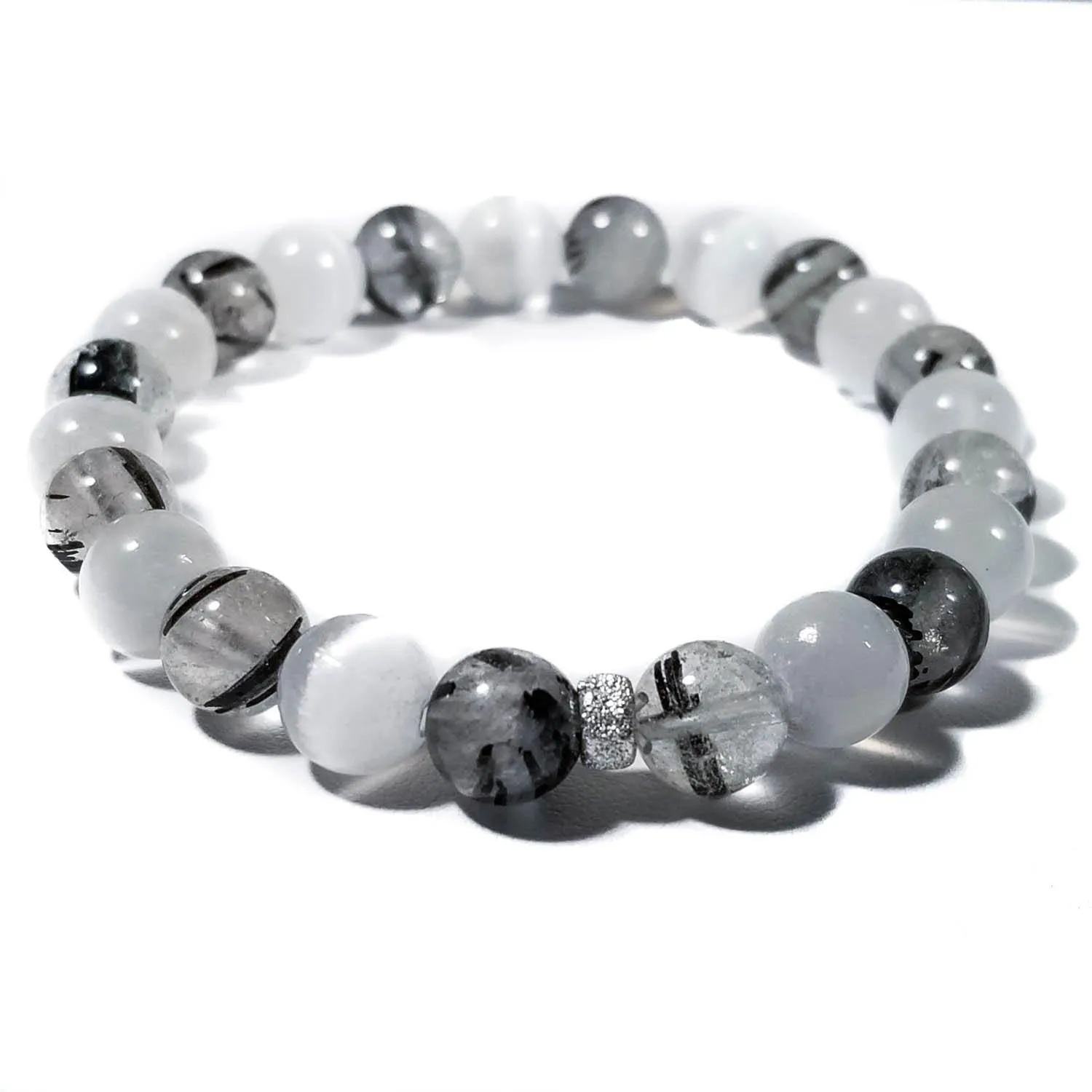 8mm Tourmalinated Quartz & Selenite Crystal Healing Bracelet