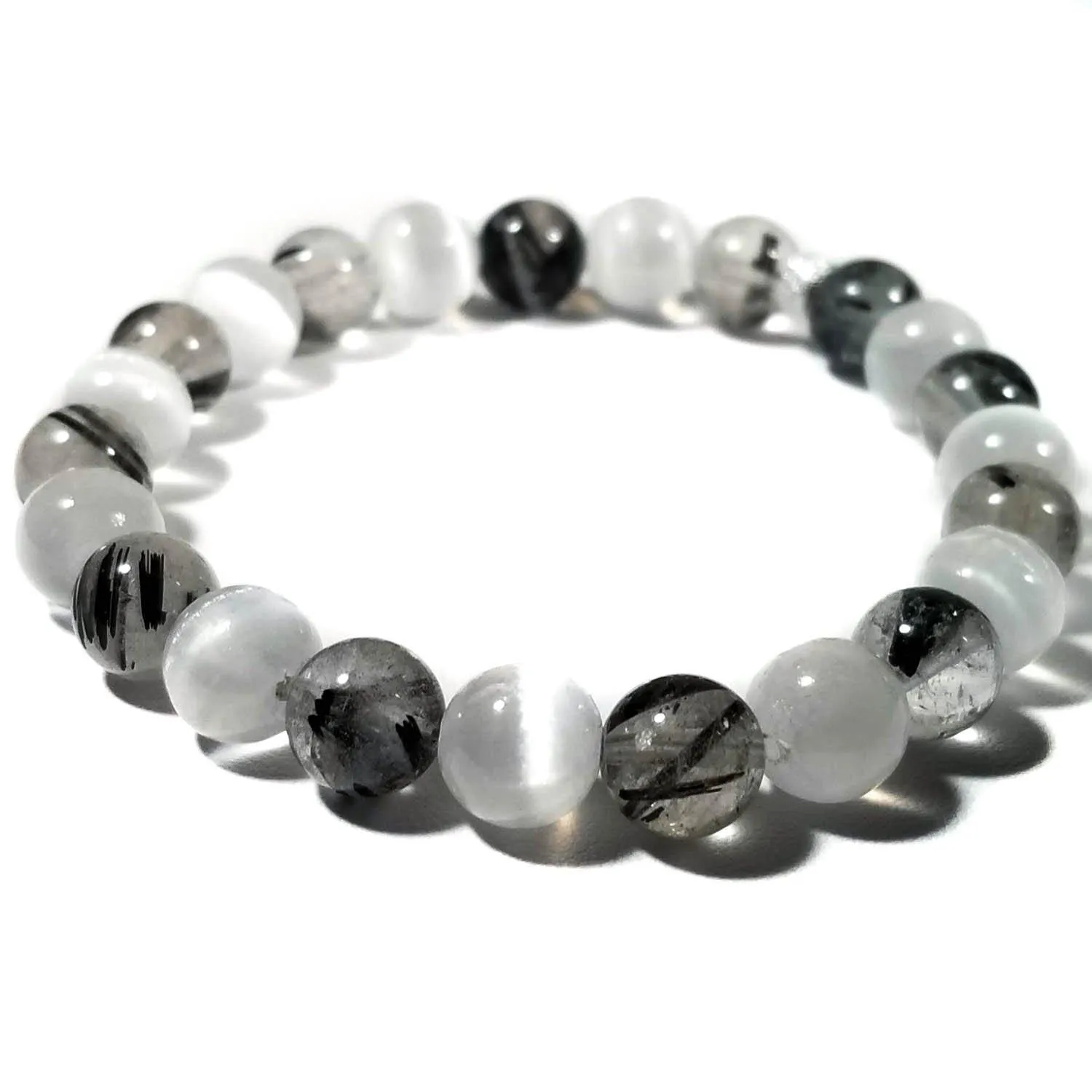 8mm Tourmalinated Quartz & Selenite Crystal Healing Bracelet