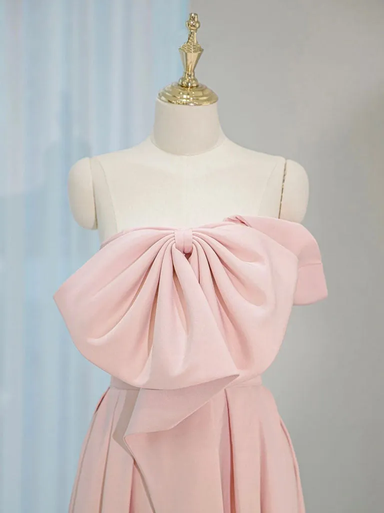 A-Line Satin Pink Long Prom Dress, Pink Long Formal Dress