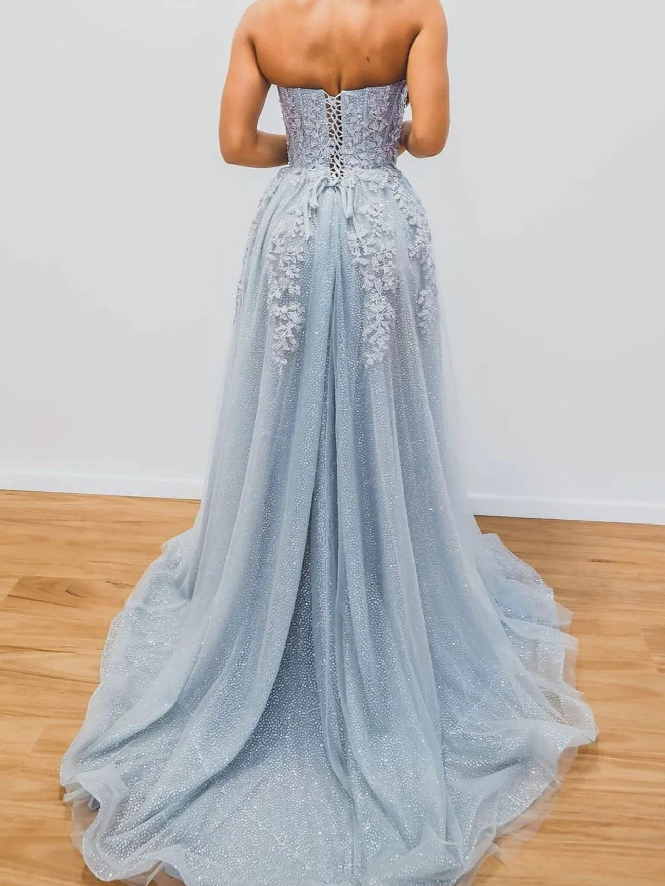 A-Line Sweetheart Neck Blue Long Prom Dresses, Blue Formal Graduation Dress