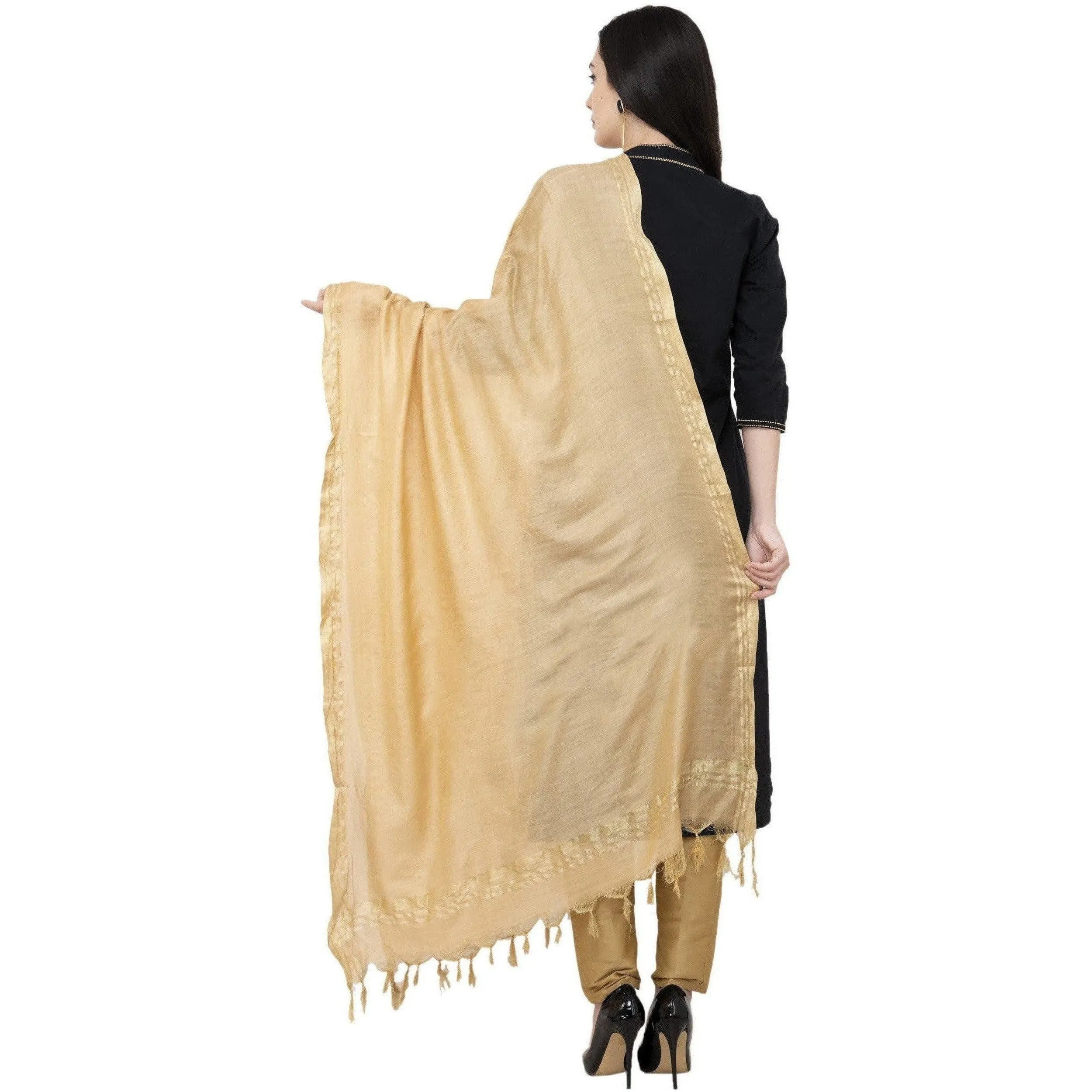 A R Silk Golden Border Regular Dupatta Color Golden Dupatta or Chunni