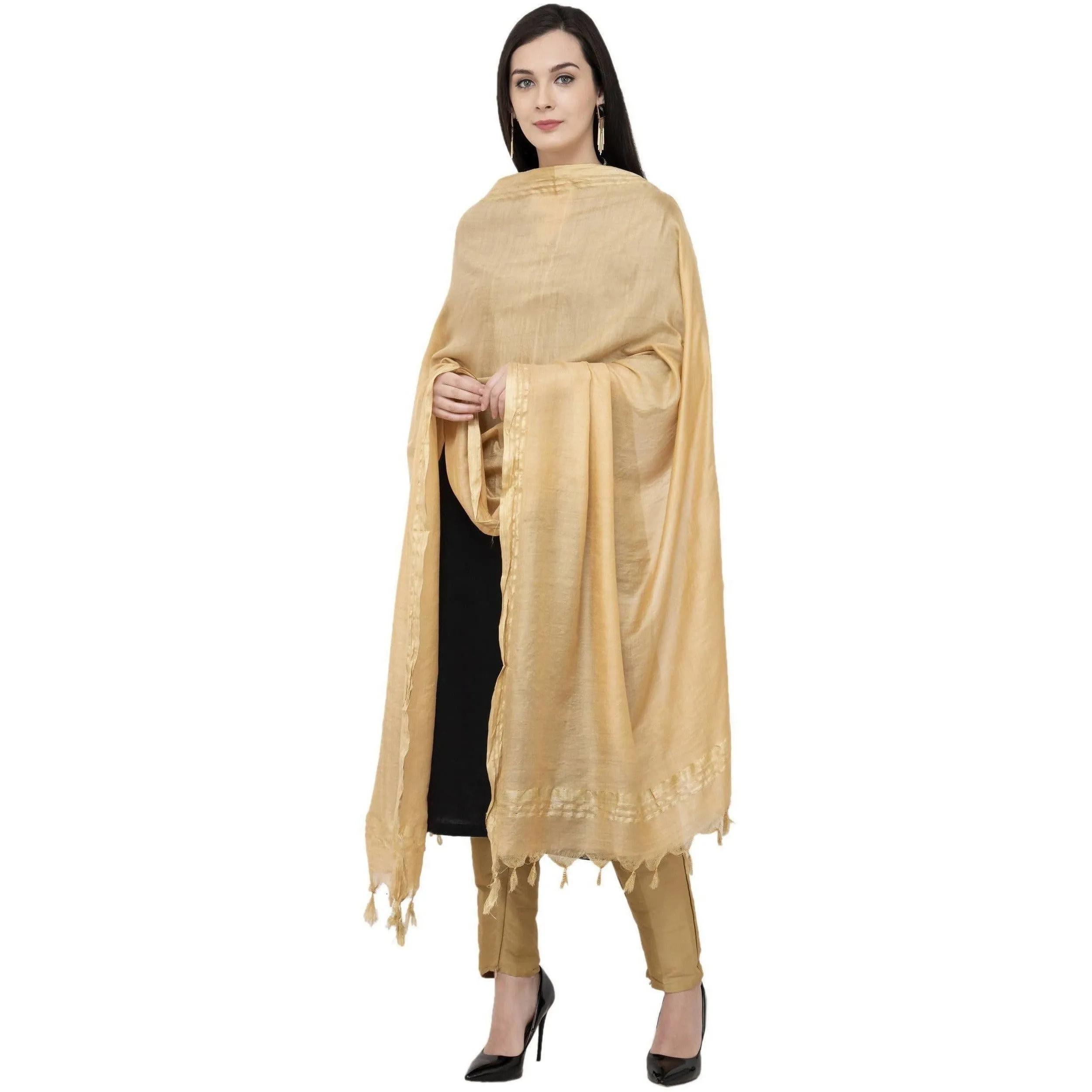 A R Silk Golden Border Regular Dupatta Color Golden Dupatta or Chunni