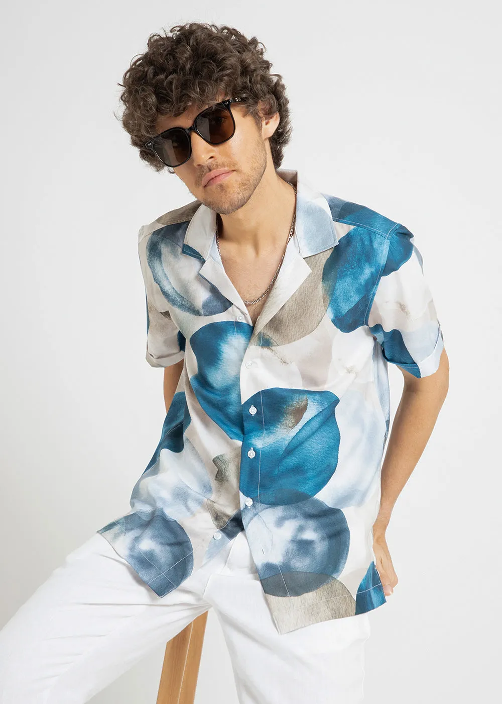 Abstract Blue Half Sleeve Shirt