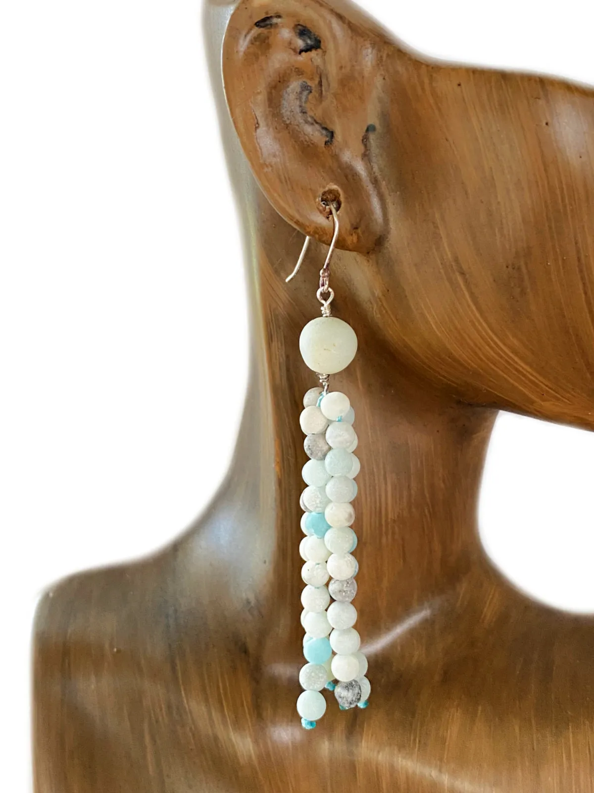 Amazonite Tassel Statement Earrings