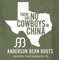 Anderson Bean Heather Military Green "No Cowboys In China" Tee