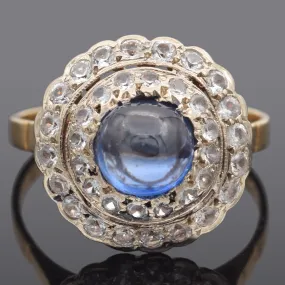 Antique 18K Yellow Gold 2.01 Ct Blue Sapphire & White Spinel Band Ring Size 7.5