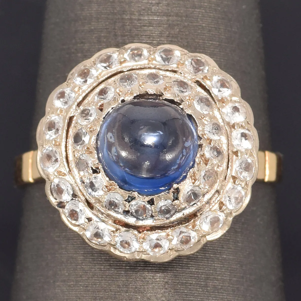 Antique 18K Yellow Gold 2.01 Ct Blue Sapphire & White Spinel Band Ring Size 7.5