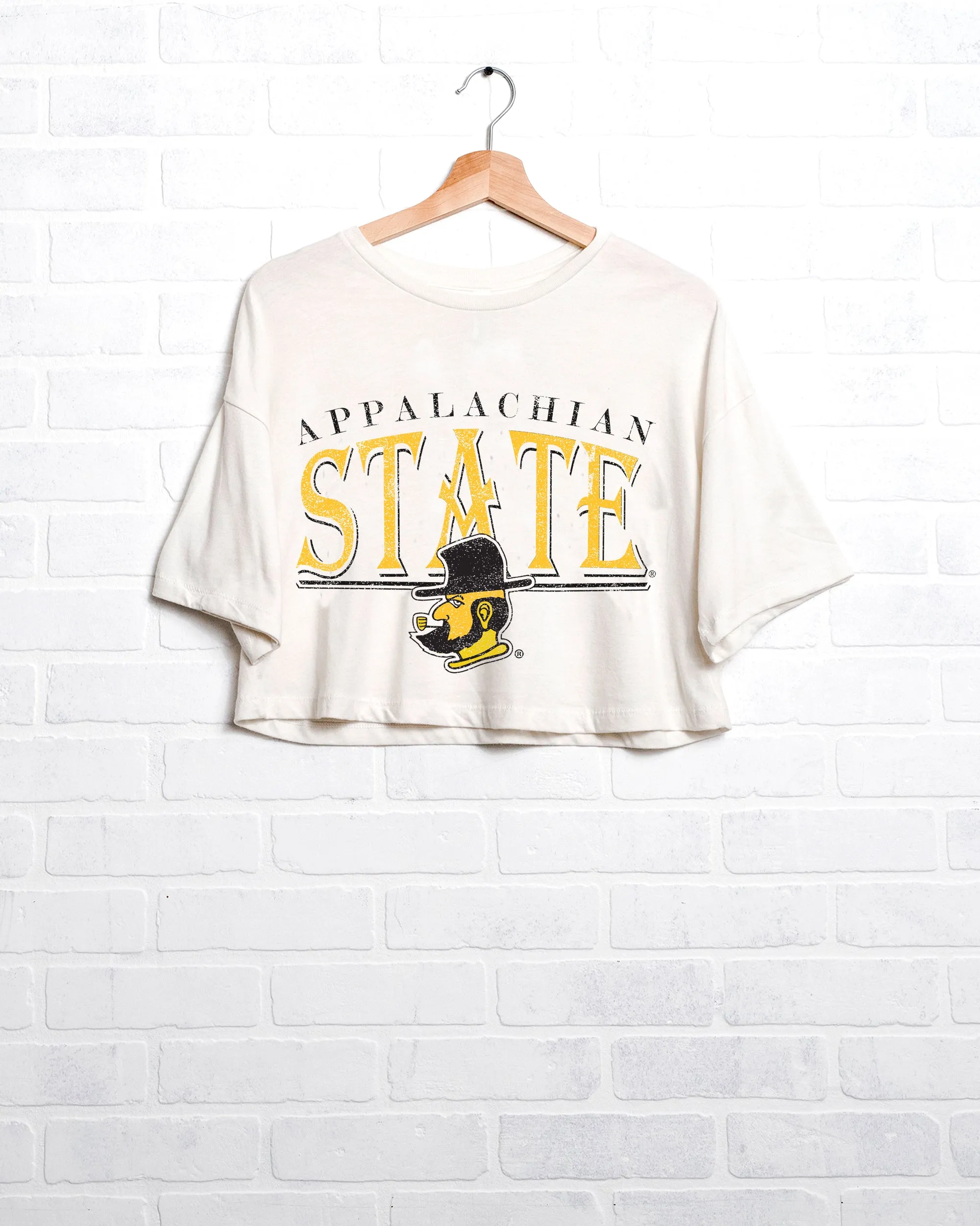 App State 80s White Cropped Tee