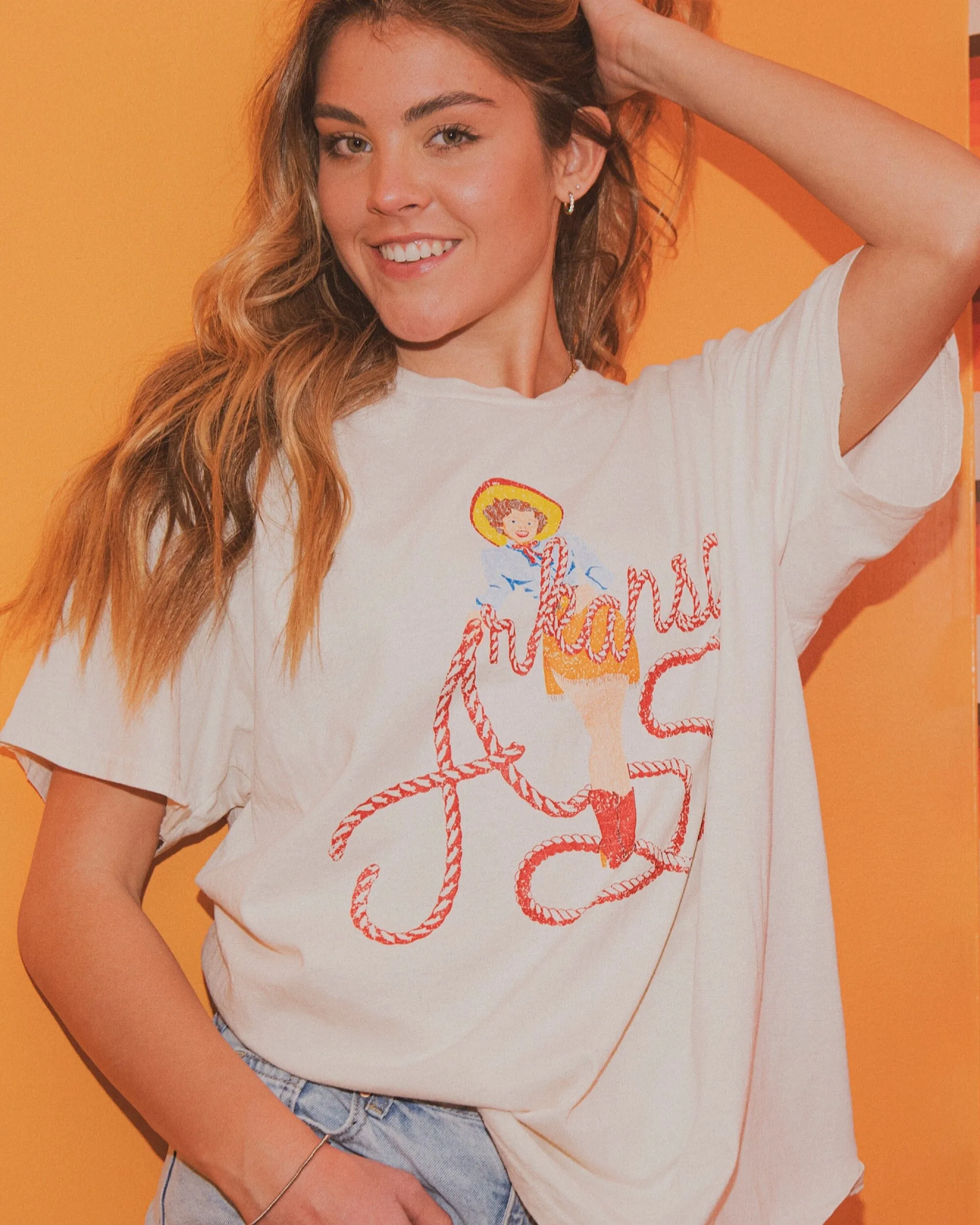 Arkansas Cowgirl Off White Thrifted Tee