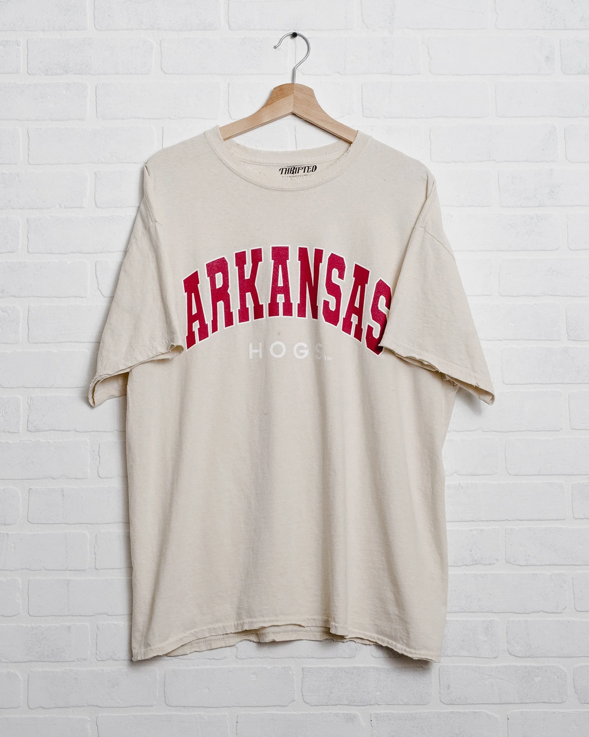 Arkansas Razorbacks Filled Gault Off White Thrifted Tee