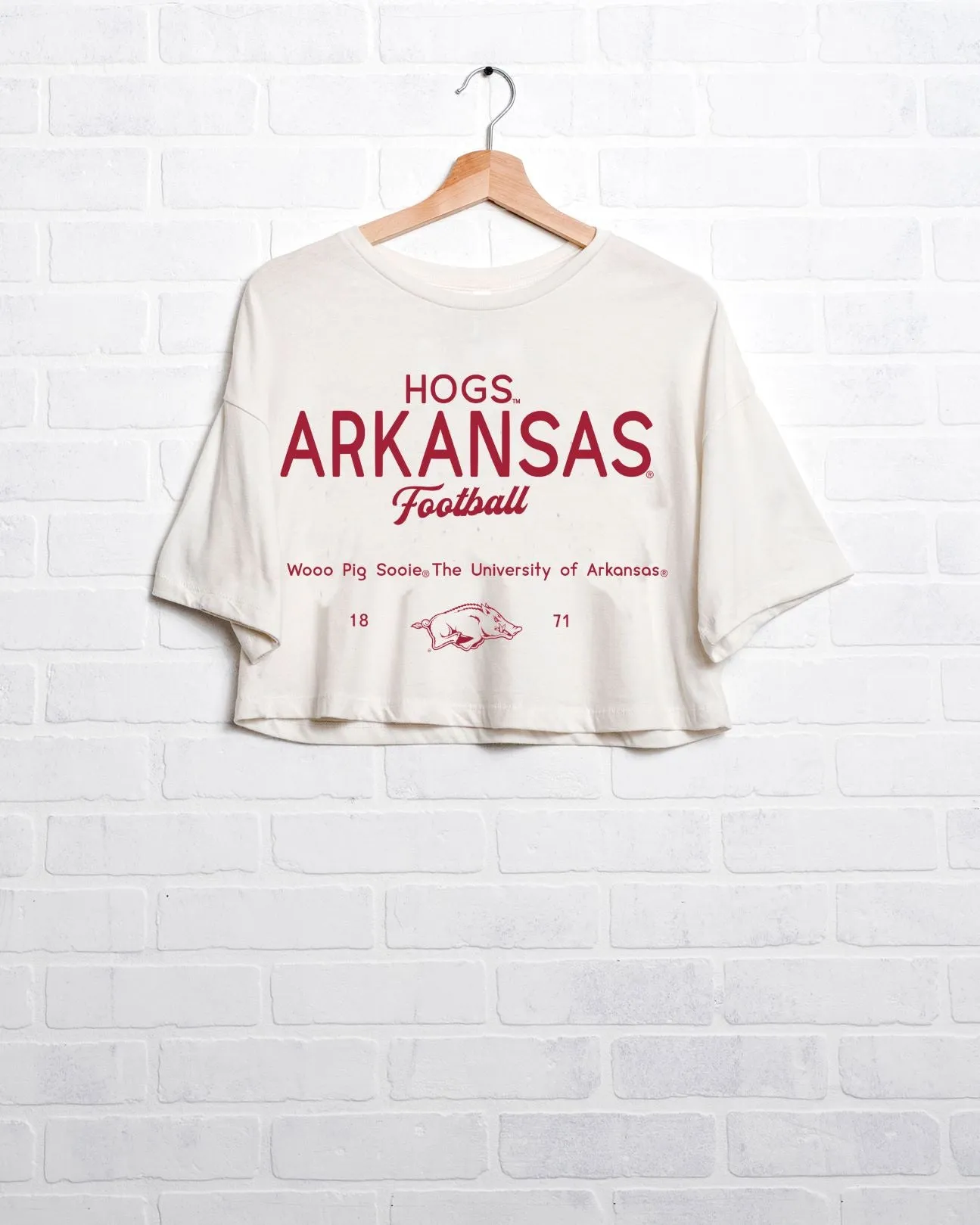 Arkansas Razorbacks Shot Off White Cropped Tee