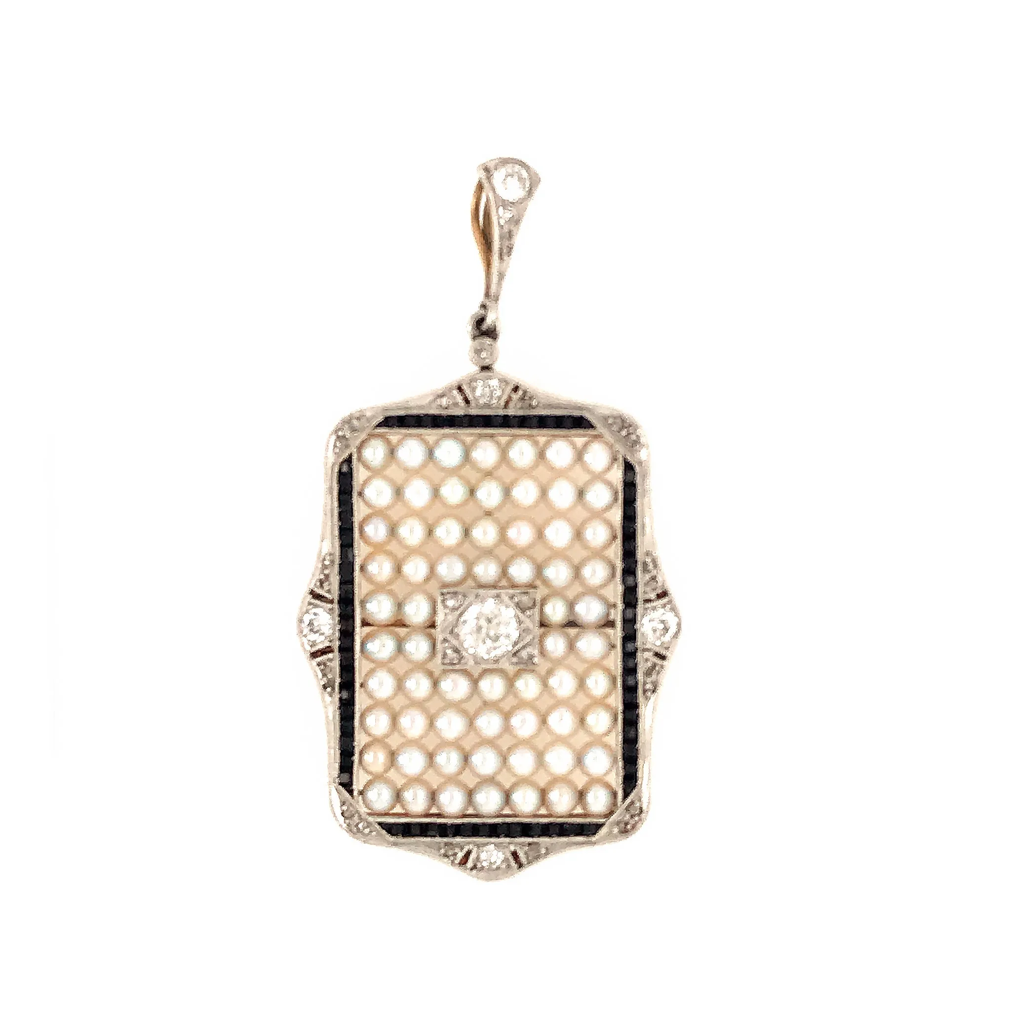 Art Deco Diamond, Onyx and Pearl Pendant