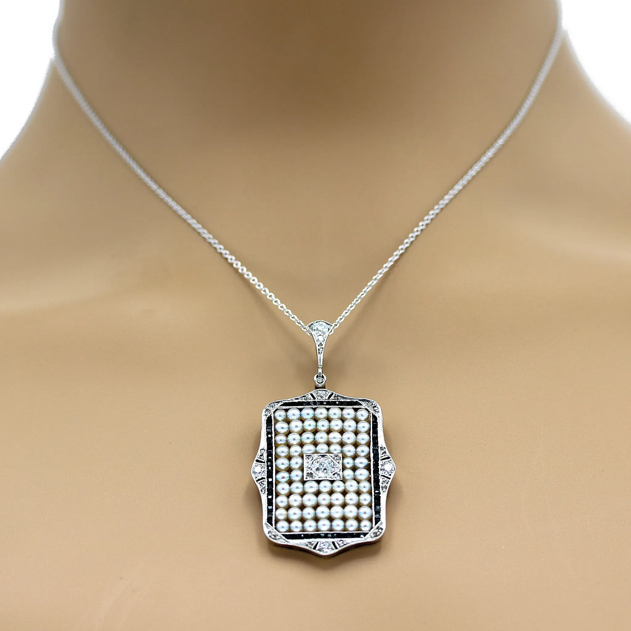 Art Deco Diamond, Onyx and Pearl Pendant