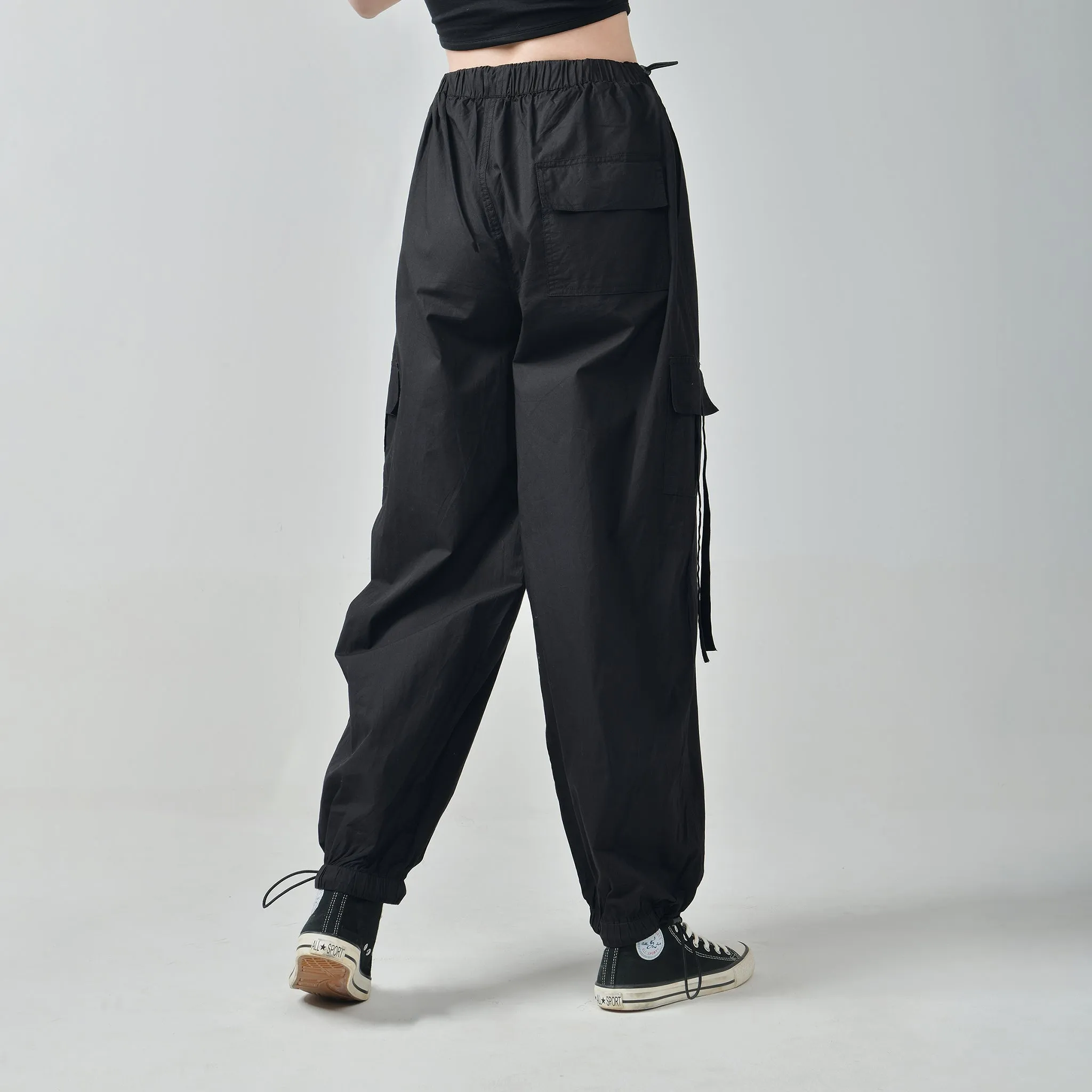 Black Cargo Parachute Pants