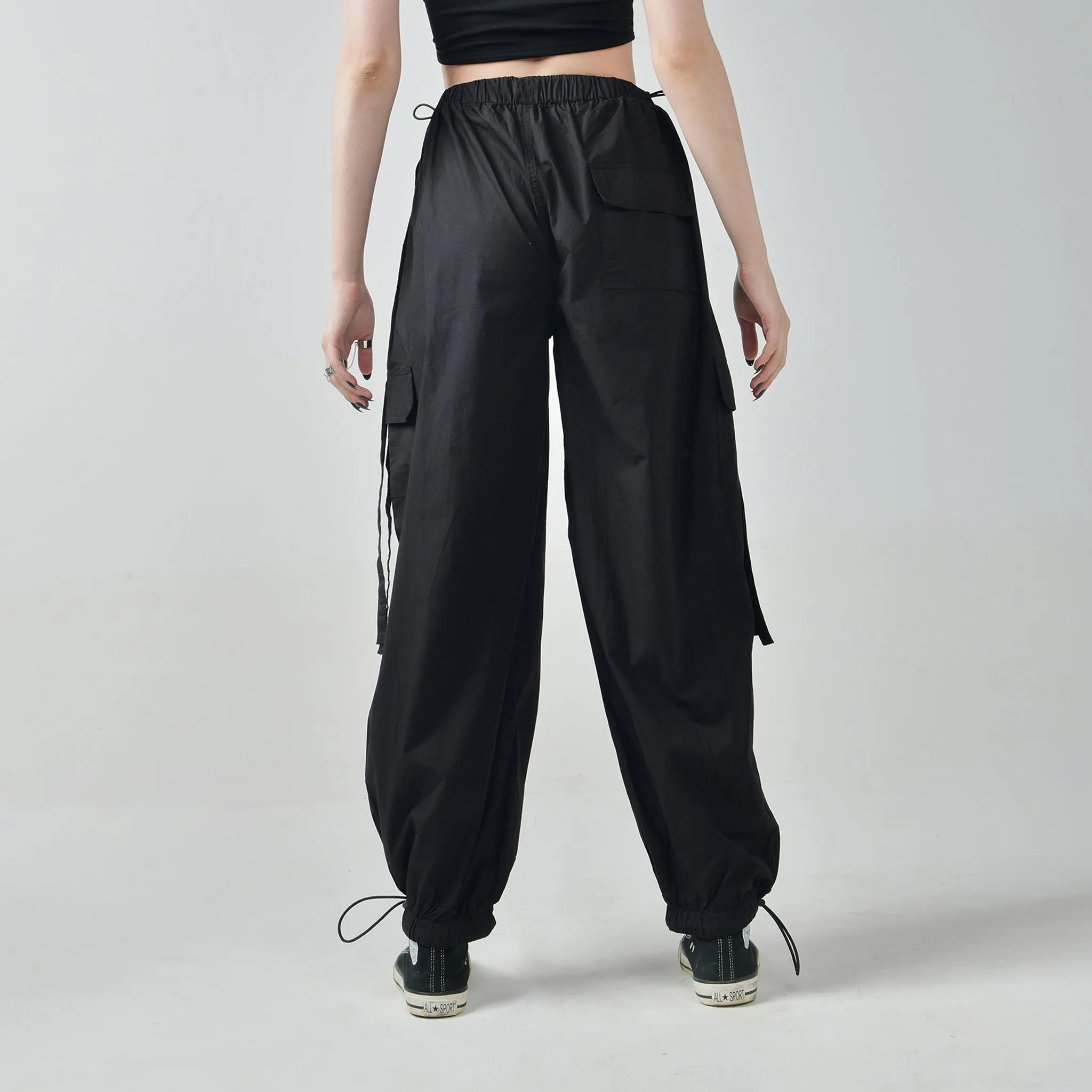 Black Cargo Parachute Pants