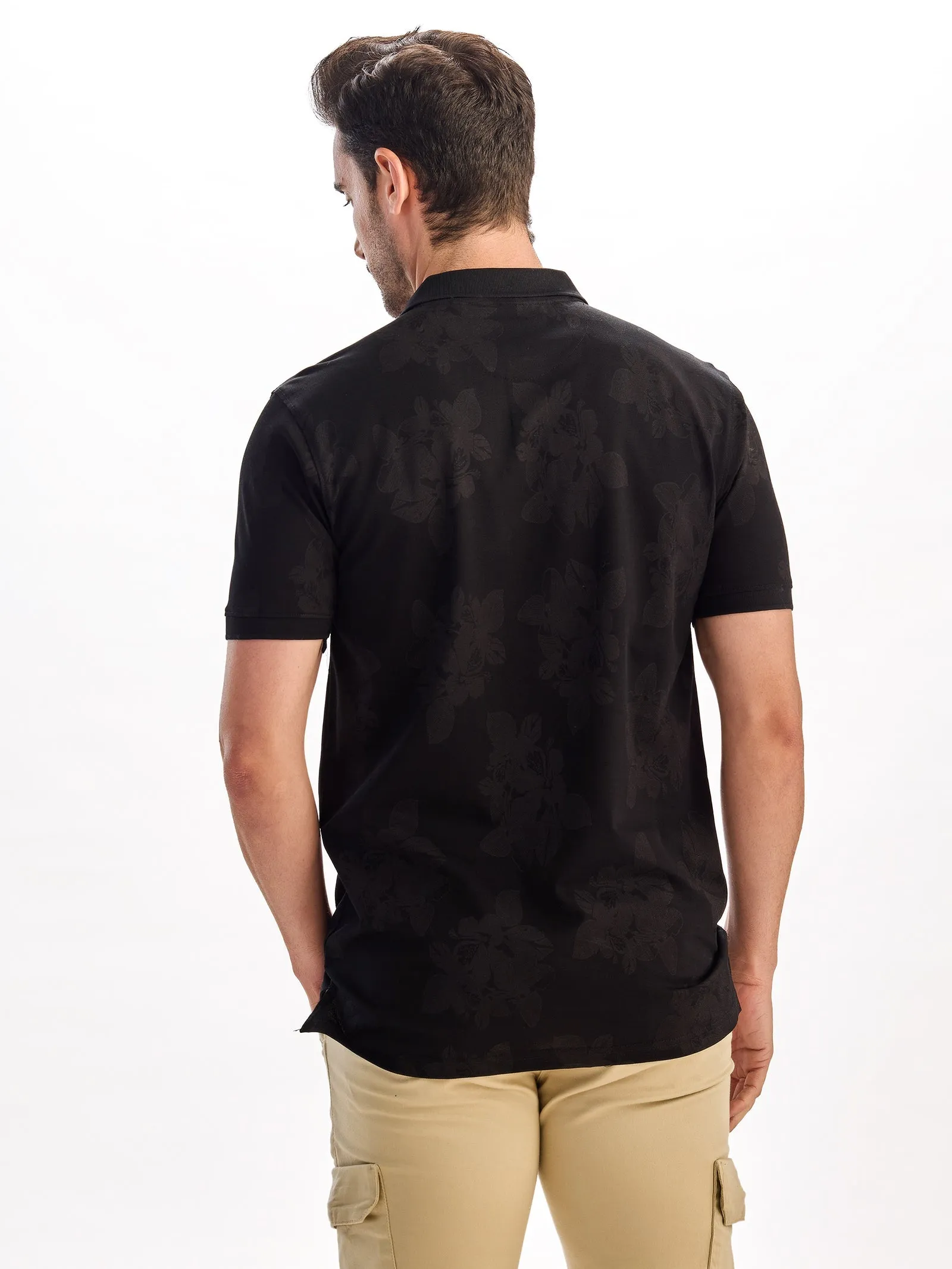 Black Printed Polo T-Shirt