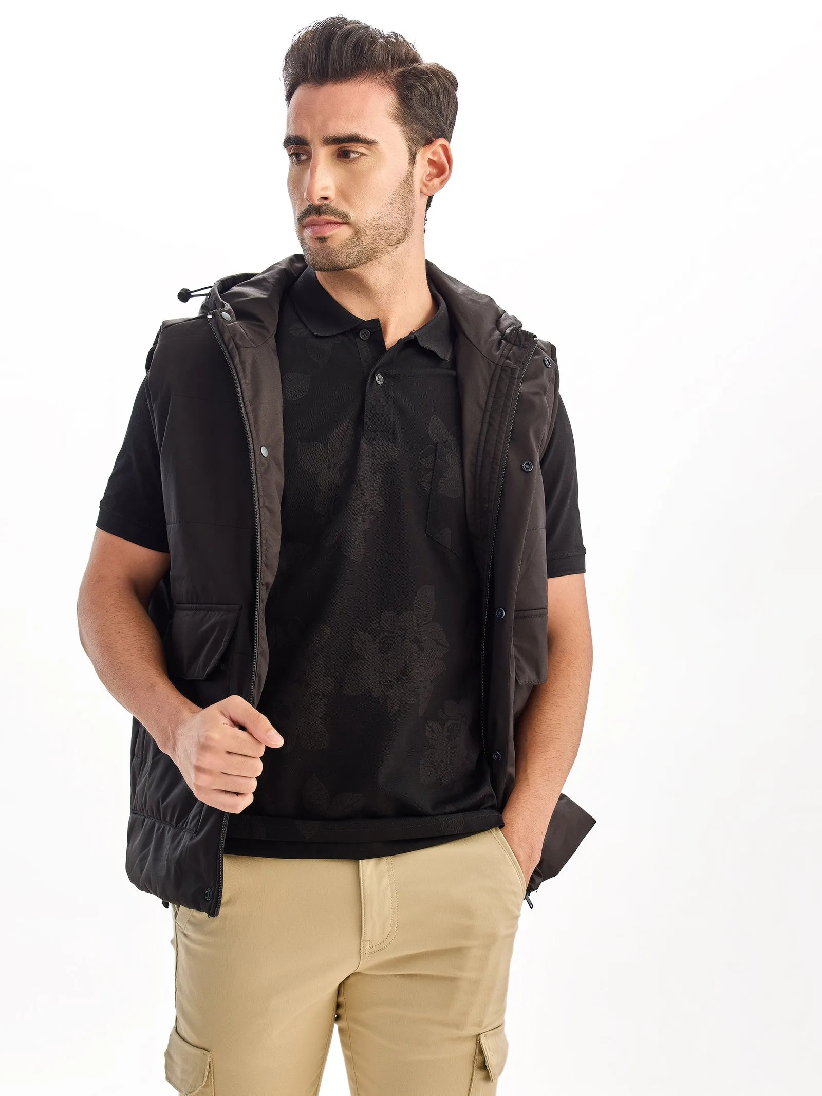 Black Printed Polo T-Shirt