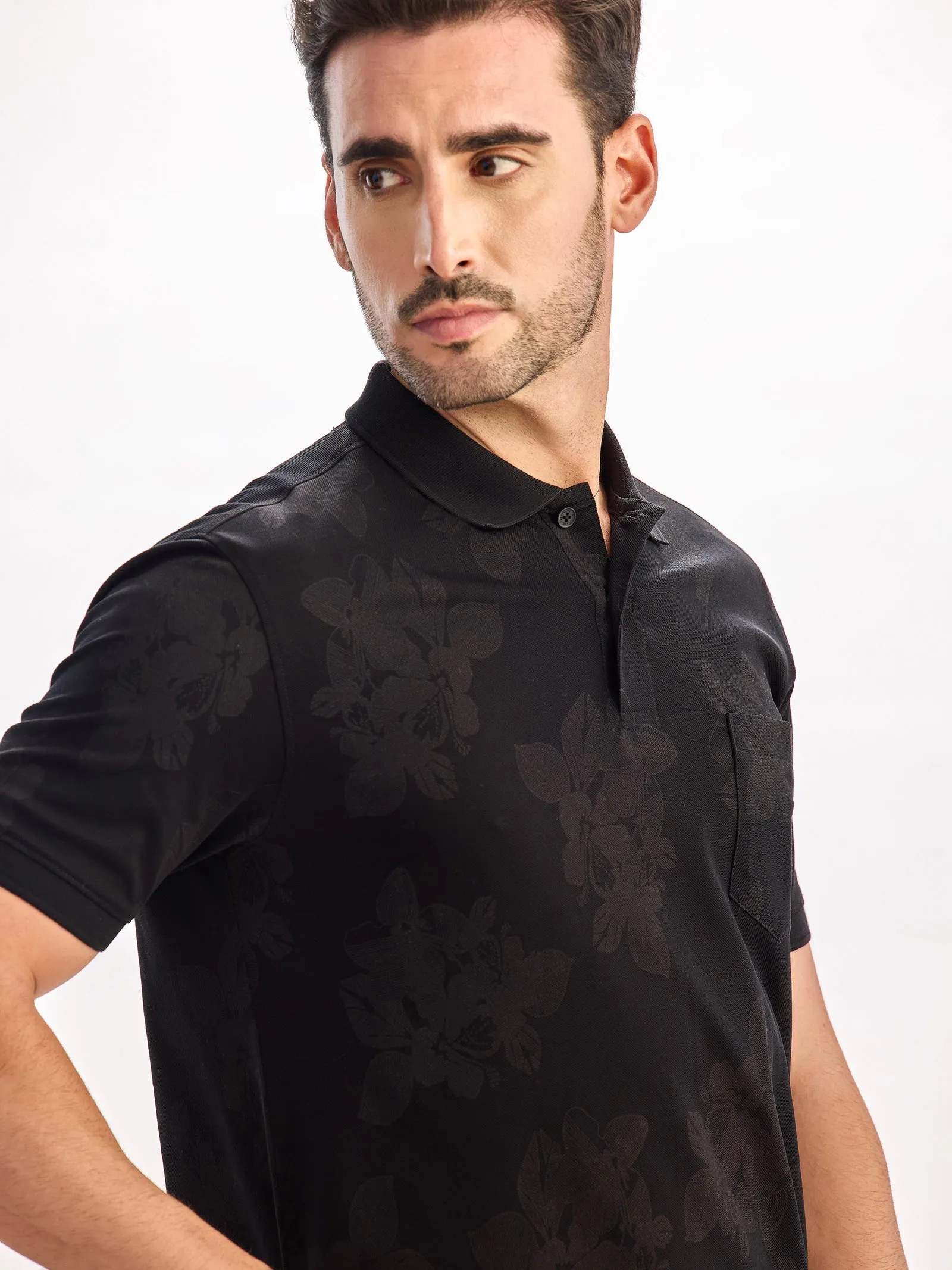 Black Printed Polo T-Shirt