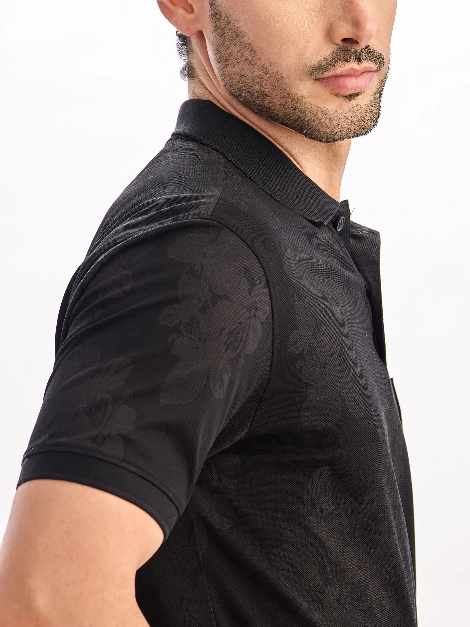 Black Printed Polo T-Shirt