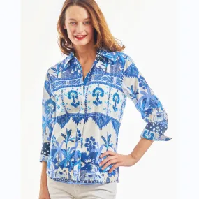 Blue & White Tropical Ikat Shirt