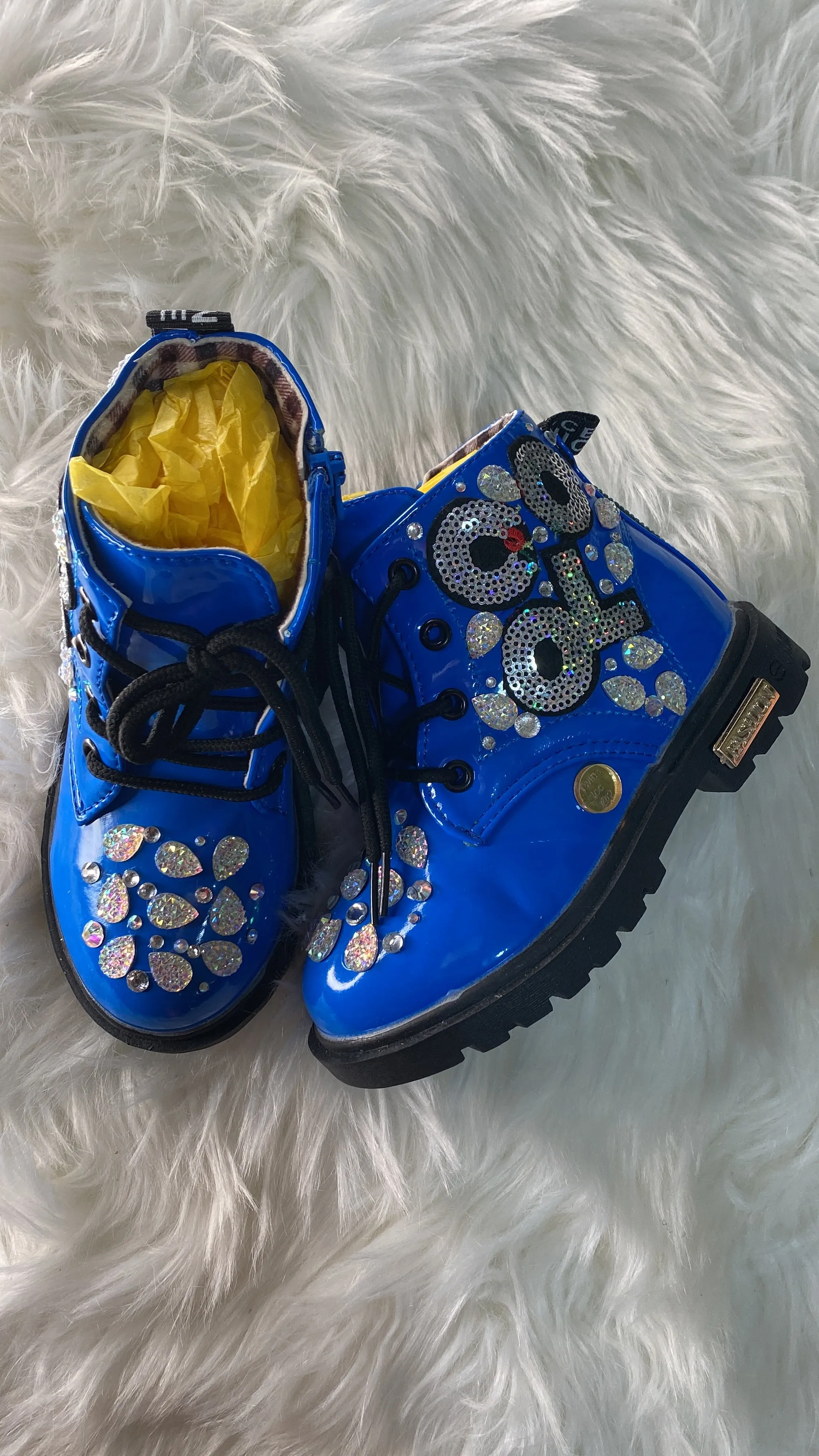 BLUE FLOWERS COOL GIRL BOOTS  ONE-OF-A-KIND BOOTS