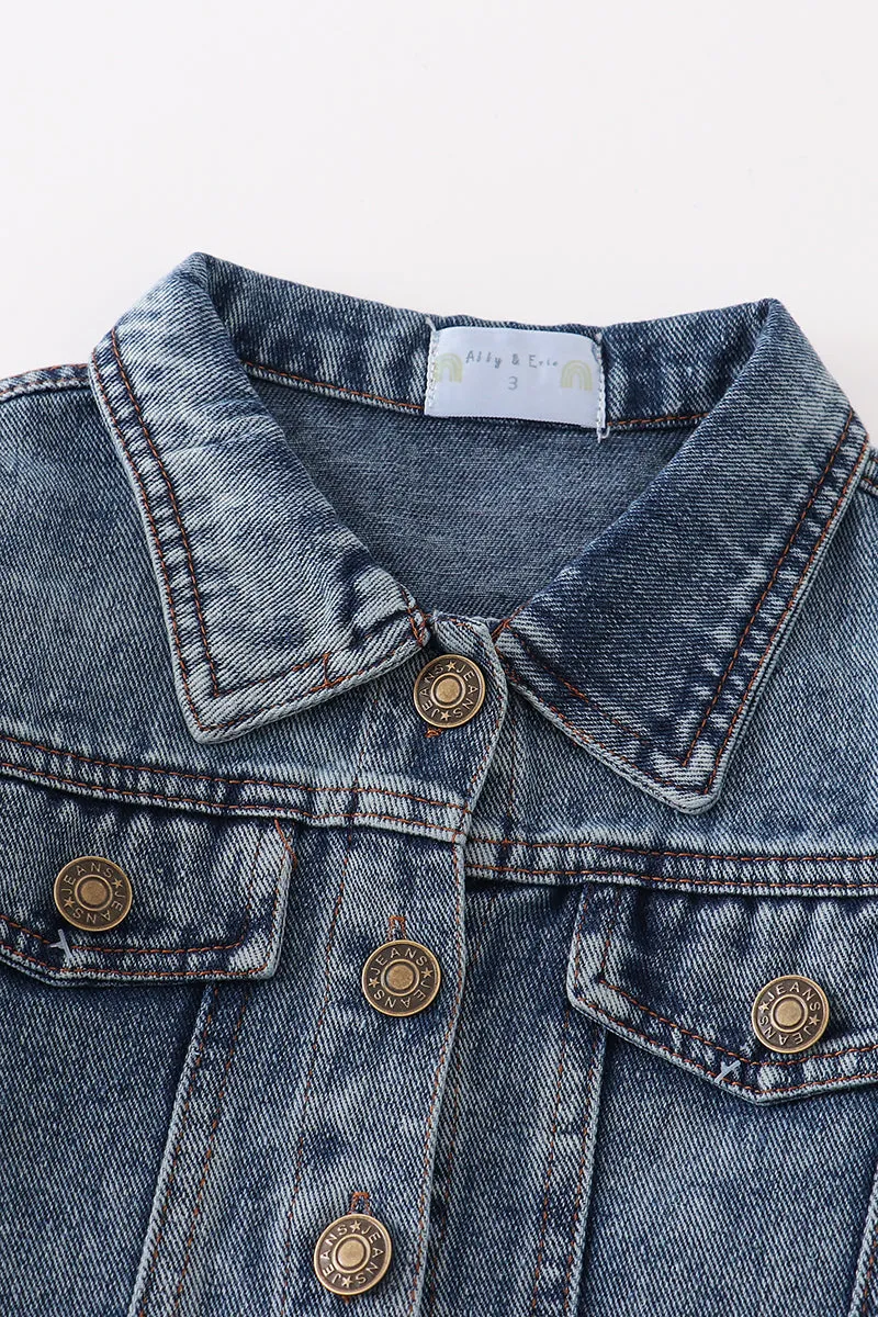 Blue tassel button down denim jacket