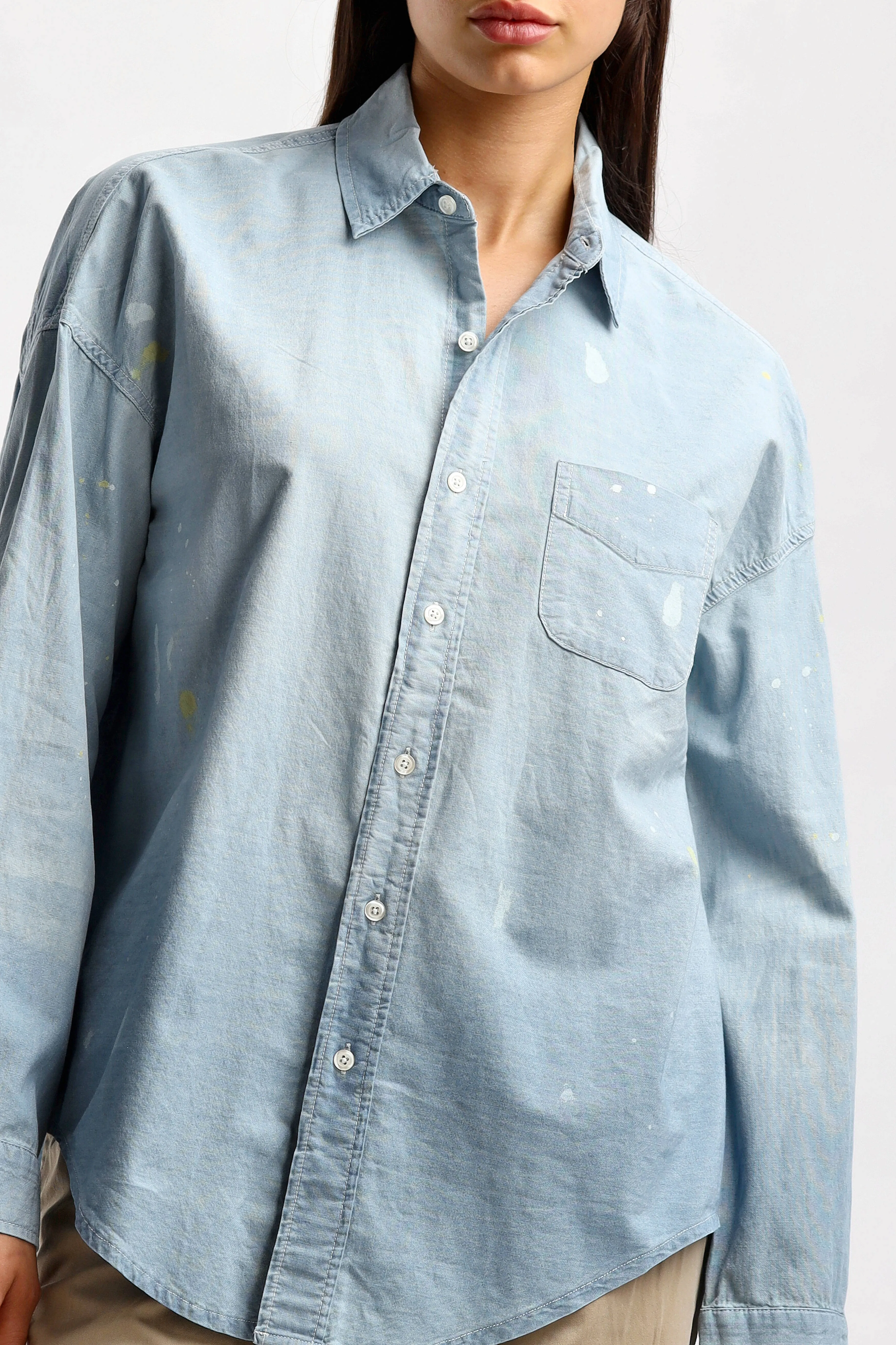 Bluse Boxy Button Up in Vintage Blue