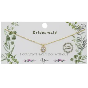 BRIDESMAID CZ Pave Oval Halo Pendant Gold Dipped Necklace