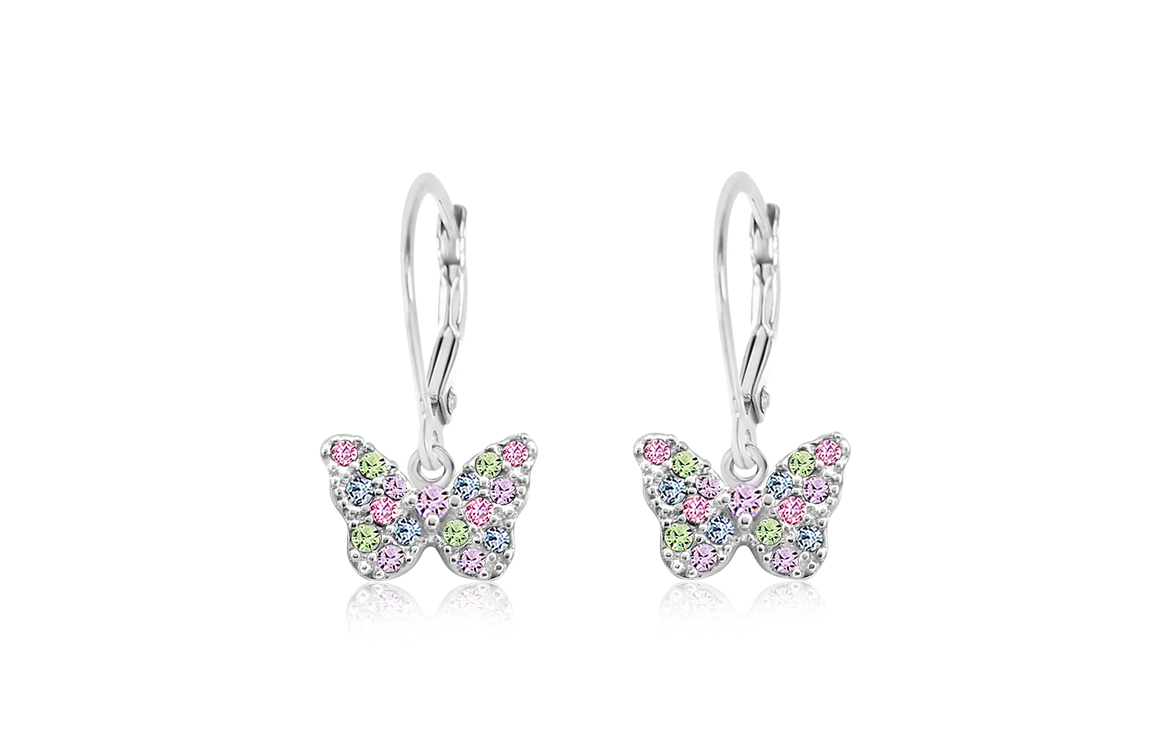 Butterfly Multi-colored Crystal Palladium Plating Girls Leverback Earring