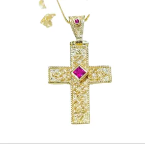 Byzantine Greek Cross Swarovki Red Crystal necklace