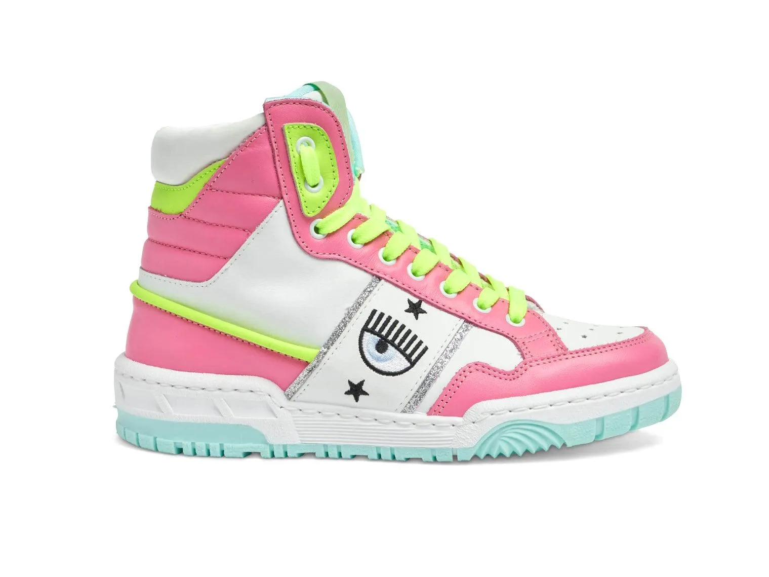 CHIARA FERRAGNI CF-1 Sneaker Hi Donna Logo Eyelike White Pink Yellow CF2906-072