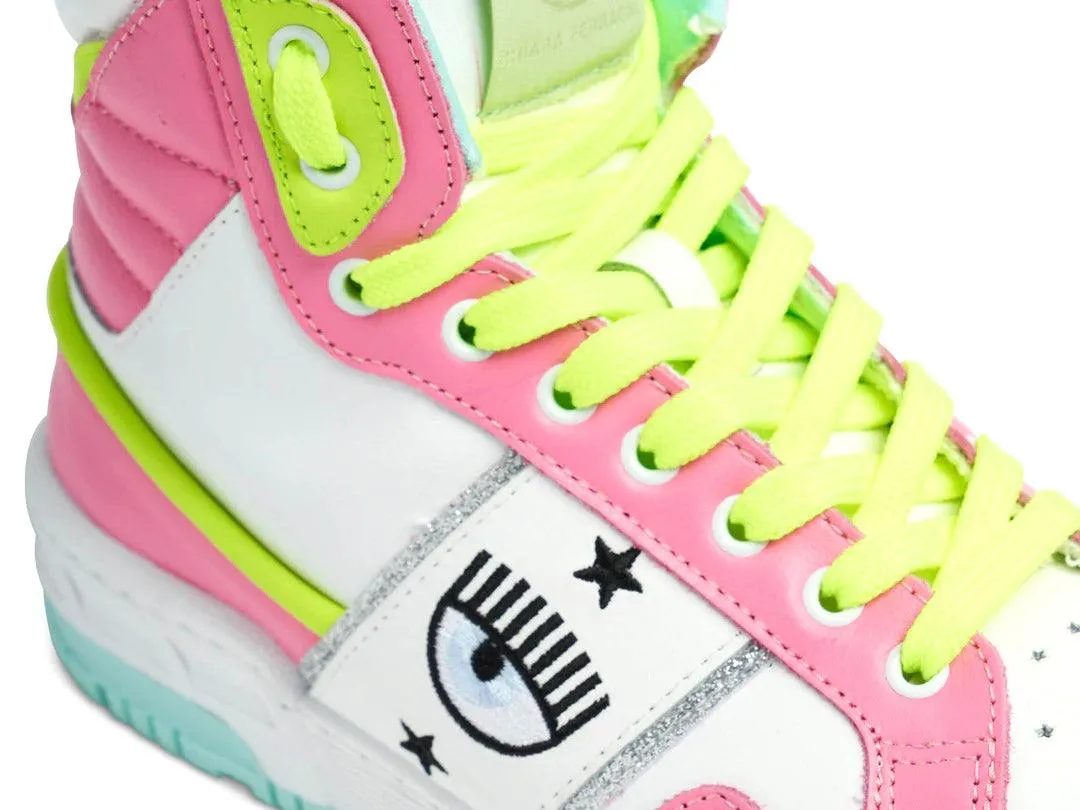 CHIARA FERRAGNI CF-1 Sneaker Hi Donna Logo Eyelike White Pink Yellow CF2906-072