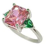 Classic Pink Sapphire With Green Emerald Side Stones