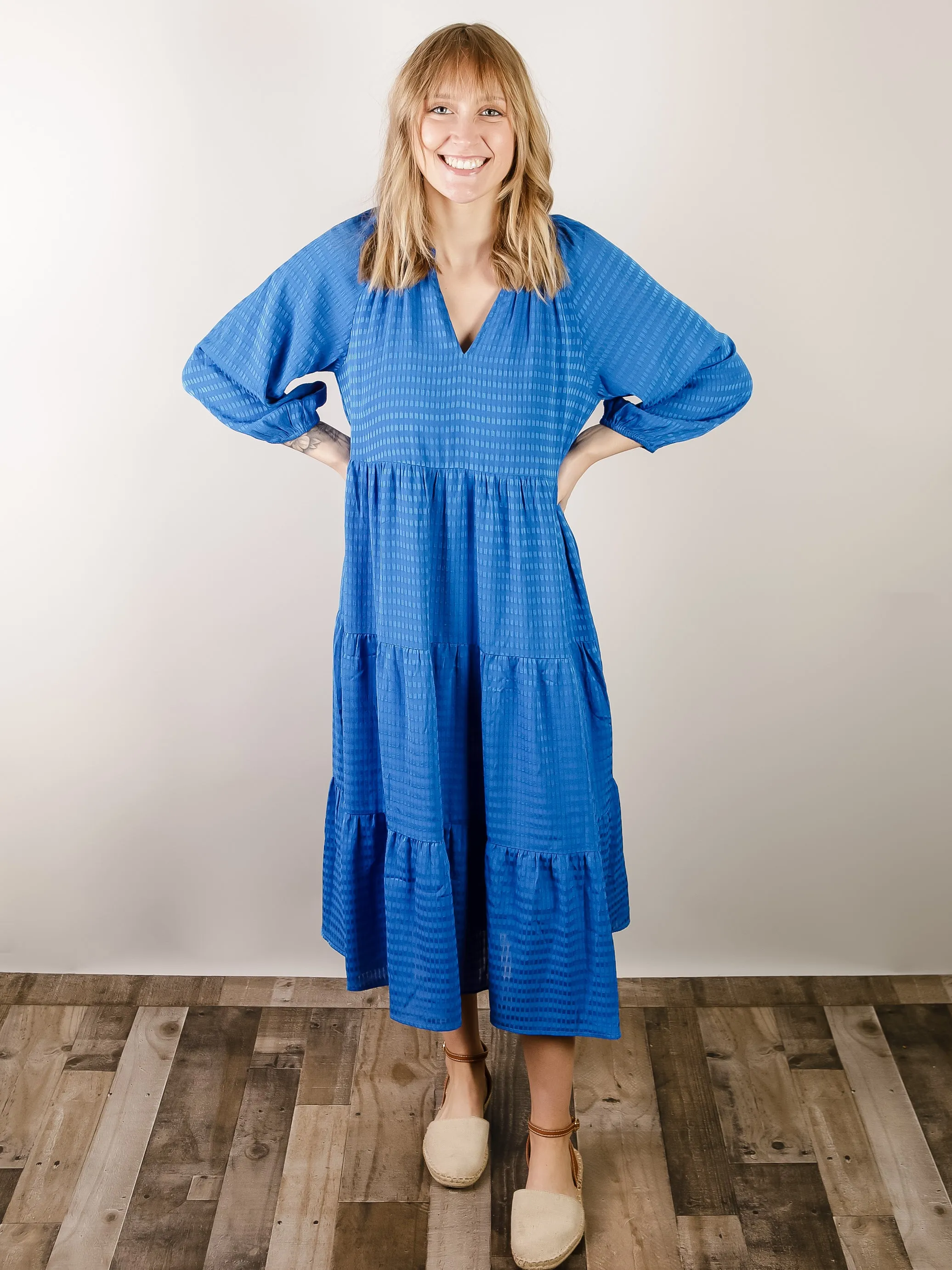 Colbalt Blue Check Midi Dress